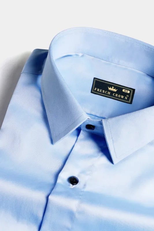 Blizzard Blue Subtle Sheen Super Soft Premium Cotton Shirt sold by French Crown
