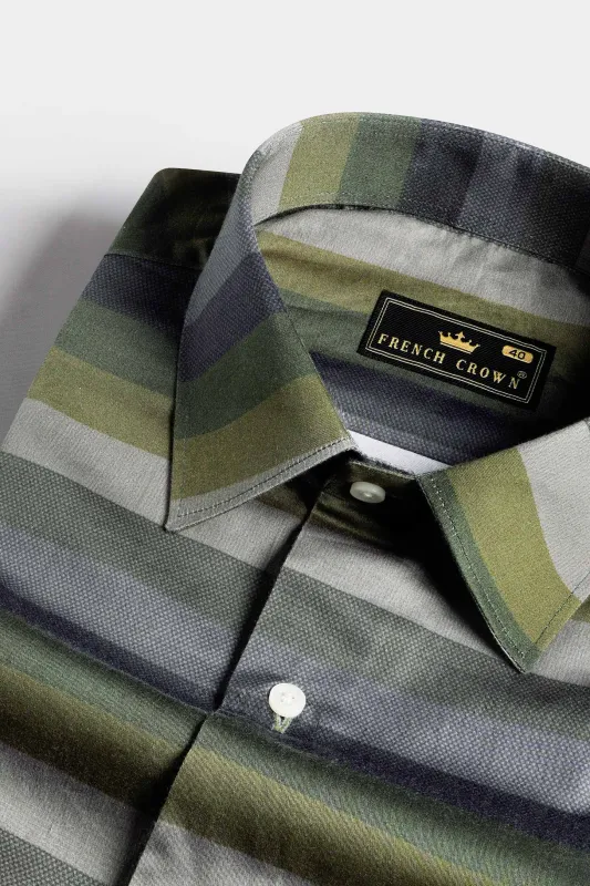 Tuatara Green and Oslo Gray Multicolour Subtle Sheen Super Soft Premium Cotton Shirt sold by French Crown