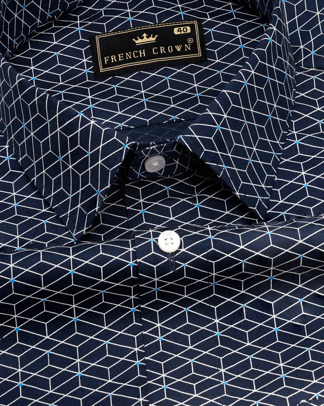 Mirage Blue and White Geometric Textured Royal Oxford Shirt sold by French Crown