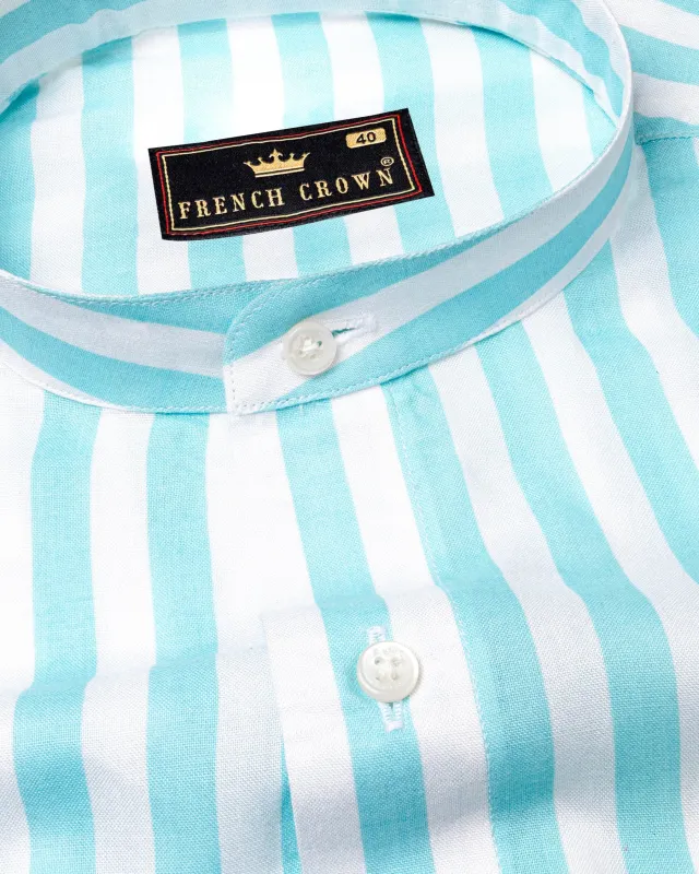Aqua Blue and White Striped Tencel Shirt sold by French Crown