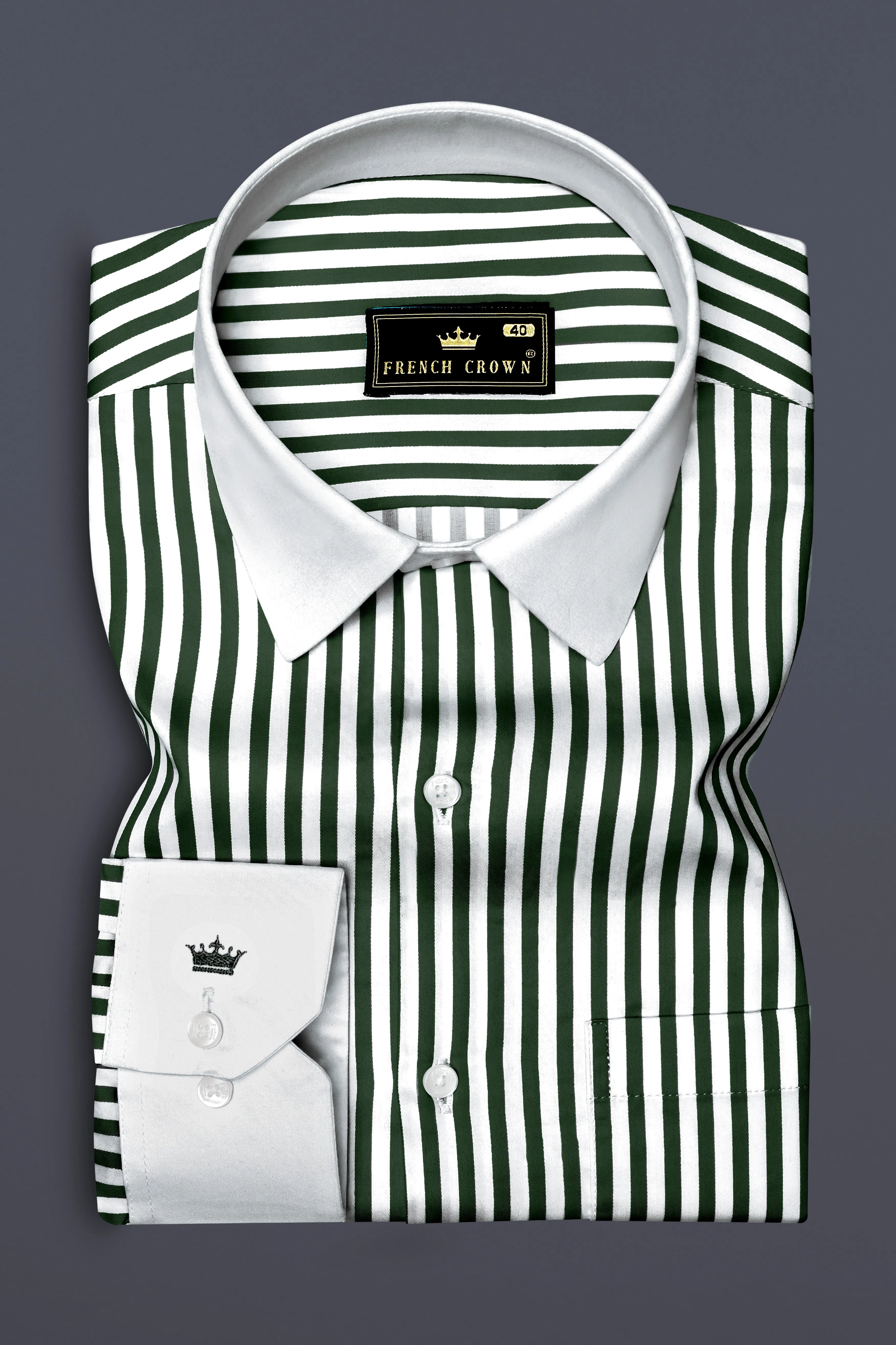 Veralux-Everglade Green And Bright White Striped Super Soft Premium Cotton Dress White Cuff Collar Shirt sold by French Crown product image thumbnail 2