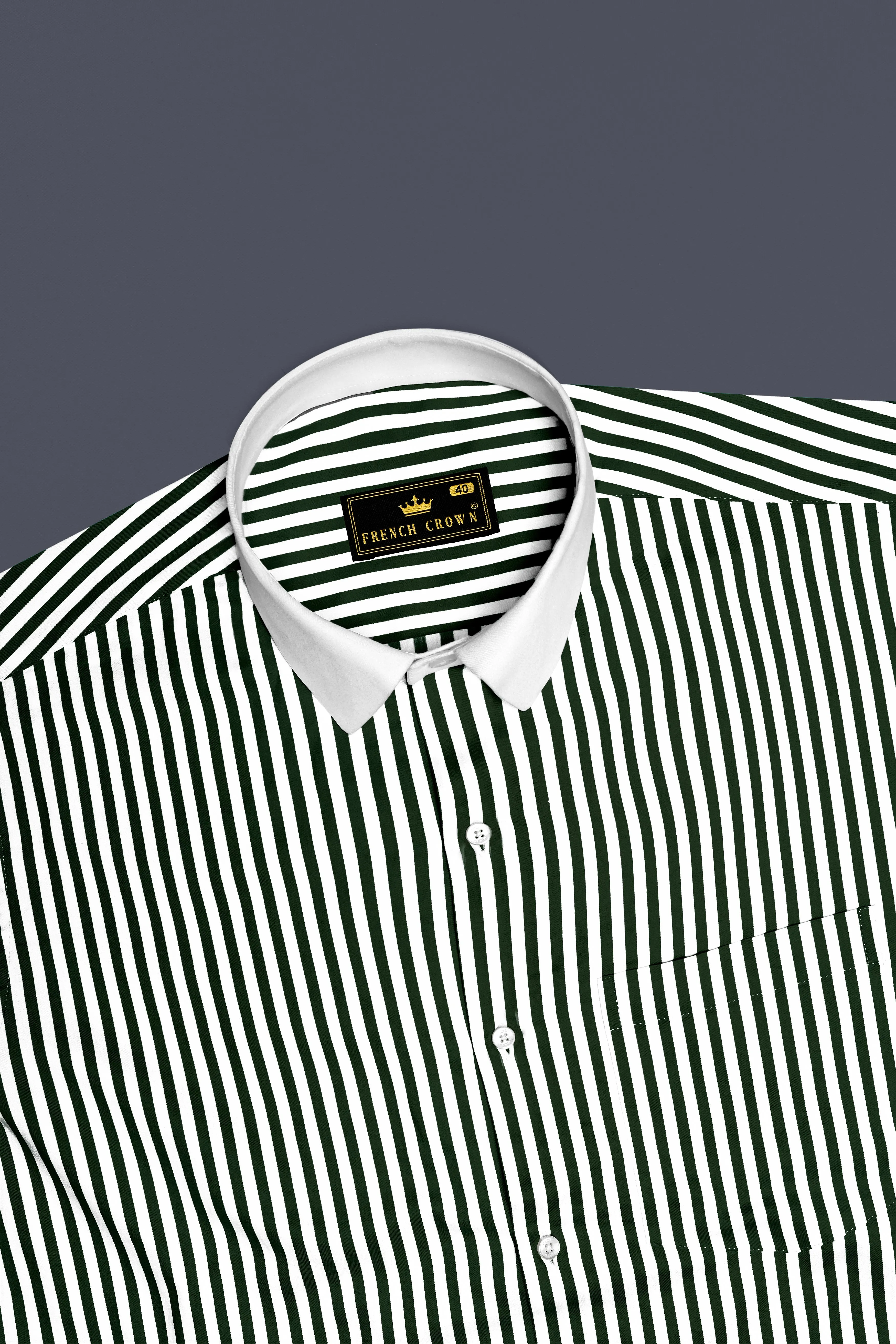 Veralux-Everglade Green And Bright White Striped Super Soft Premium Cotton Dress White Cuff Collar Shirt sold by French Crown product image thumbnail 5