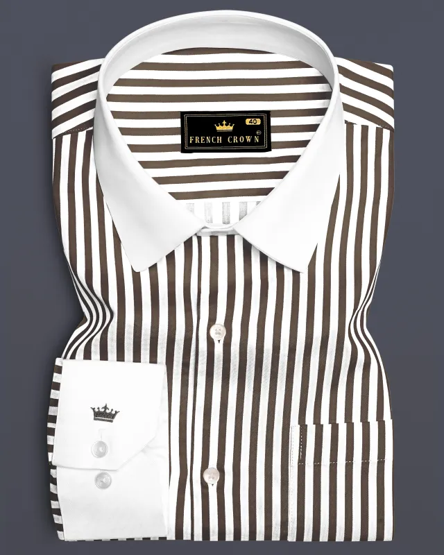 Metavue-Metallic Brown And Bright White Striped Super Soft Premium Cotton Dress White Cuff Collar Shirt sold by French Crown