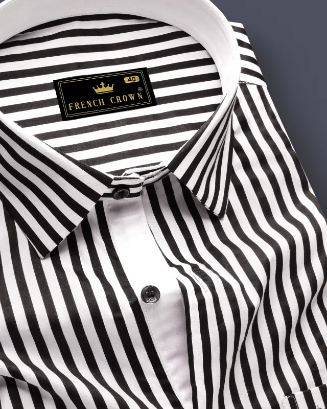 Noirlyn-Jade Black And Bright White Striped Super Soft Premium Cotton Dress Shirt sold by French Crown