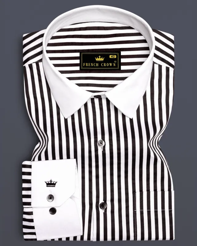 Noirlyn-Jade Black And Bright White Striped Super Soft Premium Cotton Dress White Cuff Collar Shirt sold by French Crown