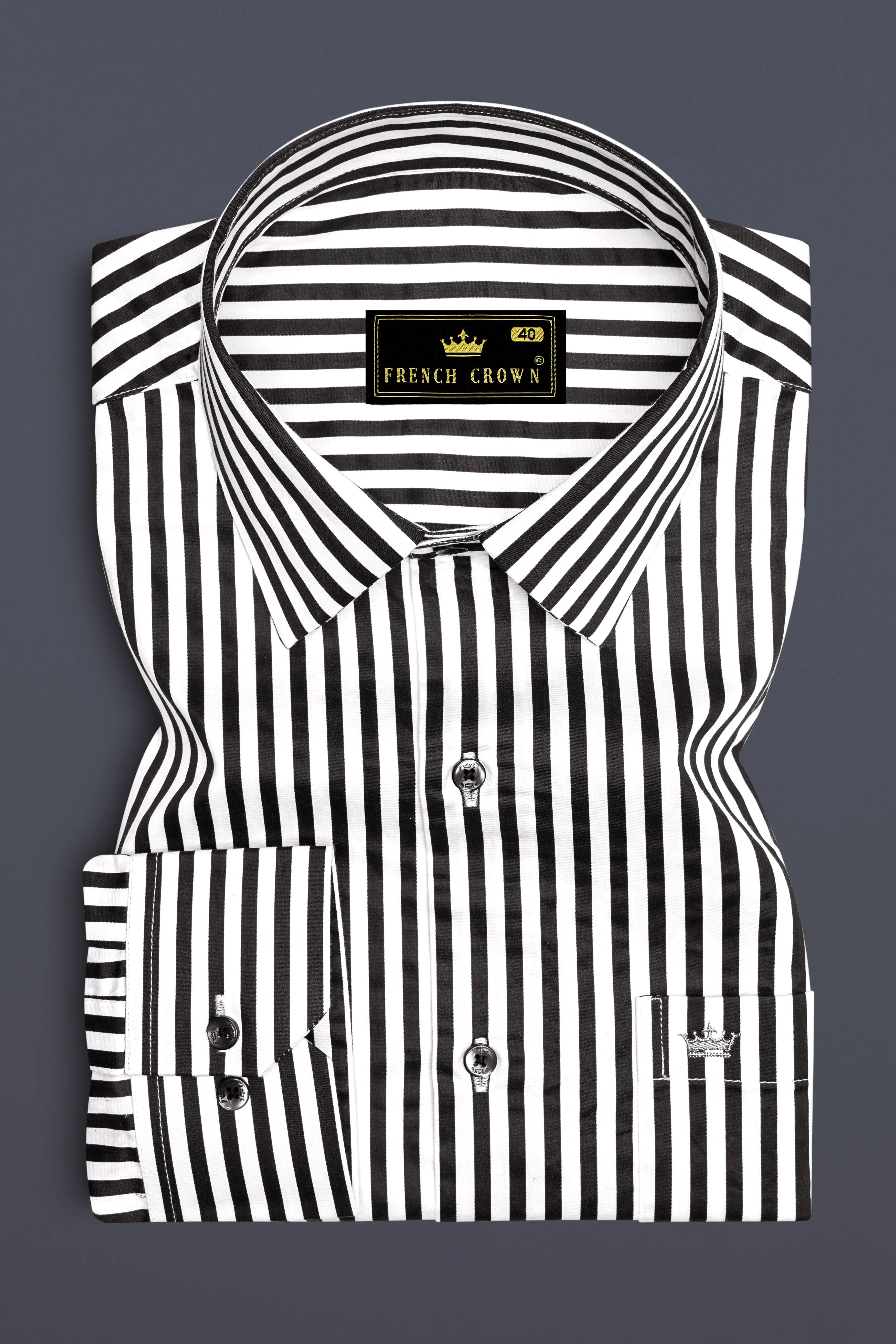 Noirlyn-Jade Black And Bright White Striped Subtle Sheen Super Soft Premium Cotton Dress Shirt sold by French Crown product image thumbnail 4