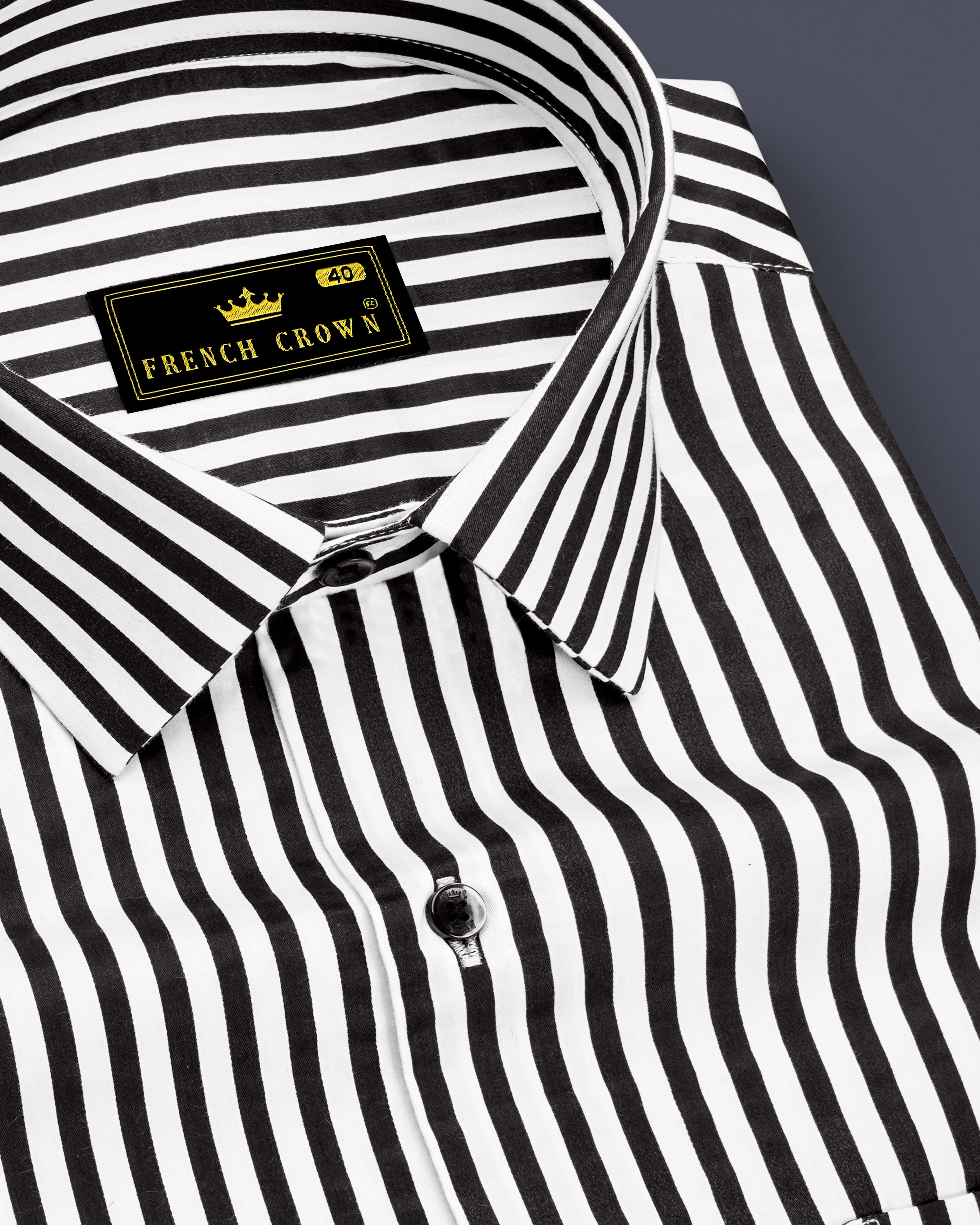 Noirlyn-Jade Black And Bright White Striped Subtle Sheen Super Soft Premium Cotton Dress Shirt sold by French Crown