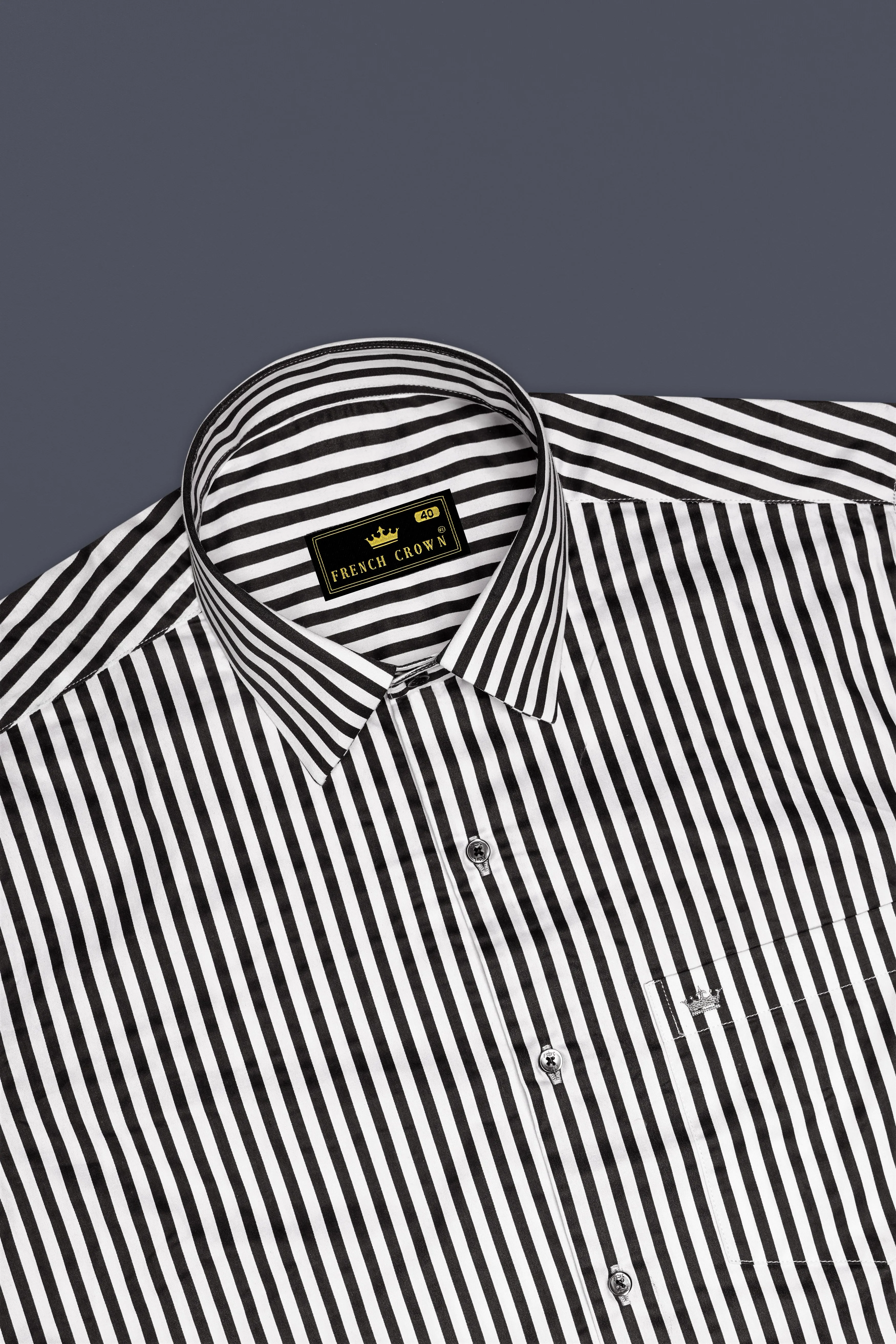 Noirlyn-Jade Black And Bright White Striped Subtle Sheen Super Soft Premium Cotton Dress Shirt sold by French Crown product image thumbnail 5