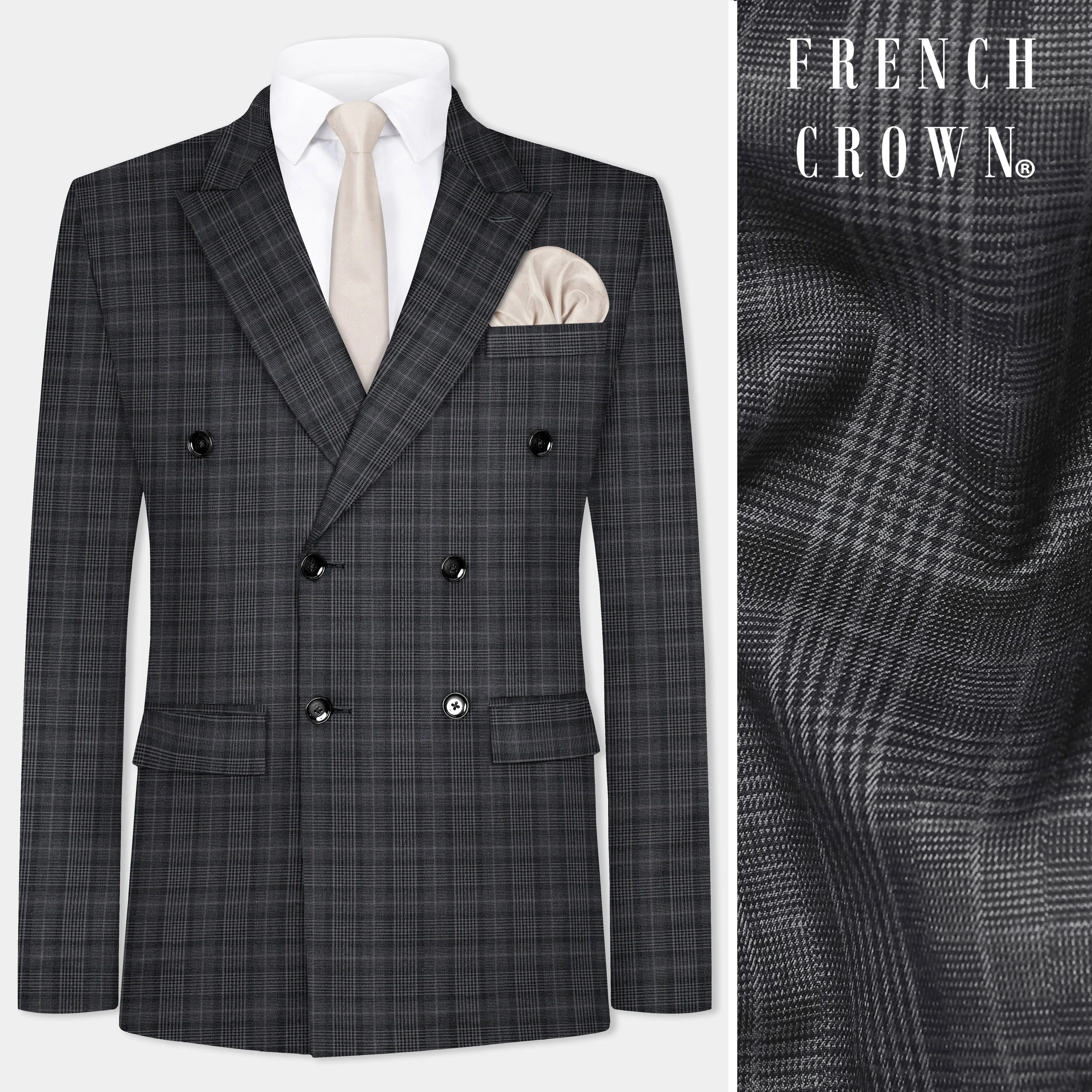 Charcoal Plaid Double Breasted blazer sold by French Crown