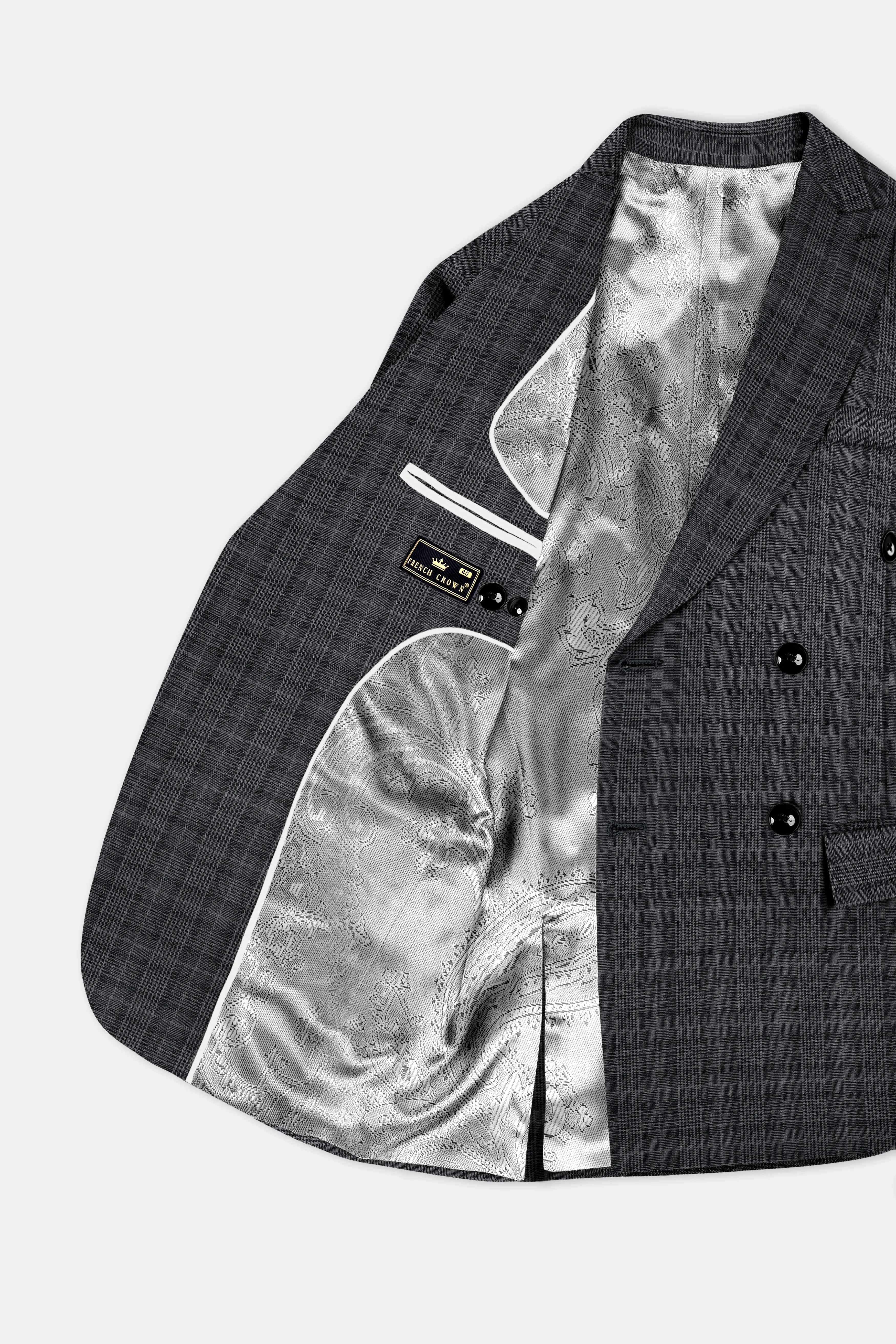 Charcoal Plaid Double Breasted blazer sold by French Crown product image thumbnail 5