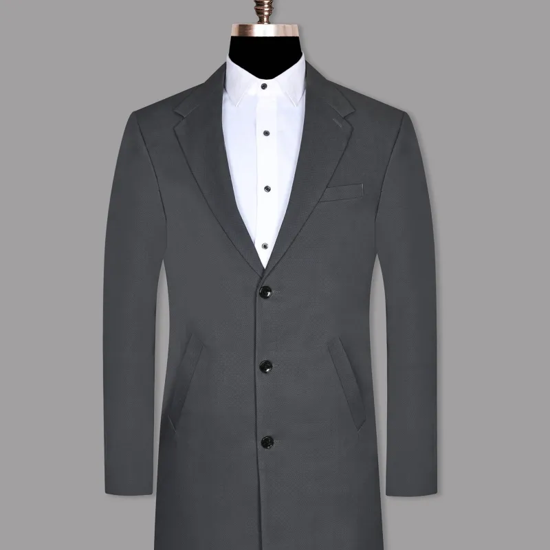 Grey Textured Cotton Overcoat sold by French Crown