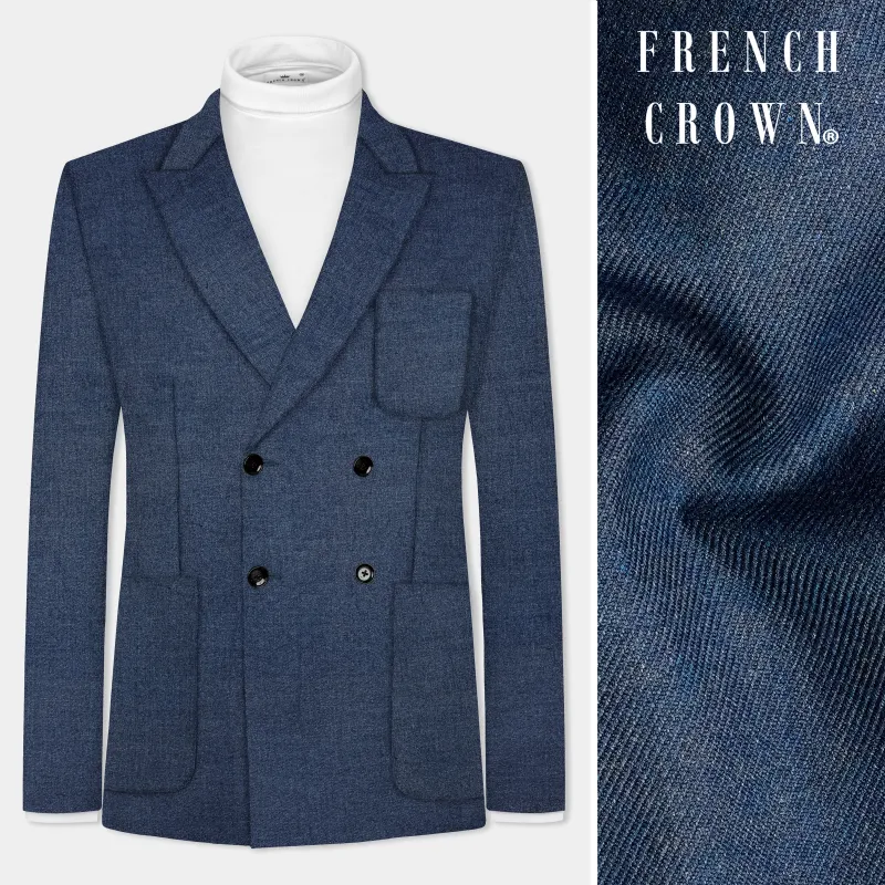 Blue Textured Tweed Wool Rich Patch Pocket Designer Sport Blazer sold by French Crown