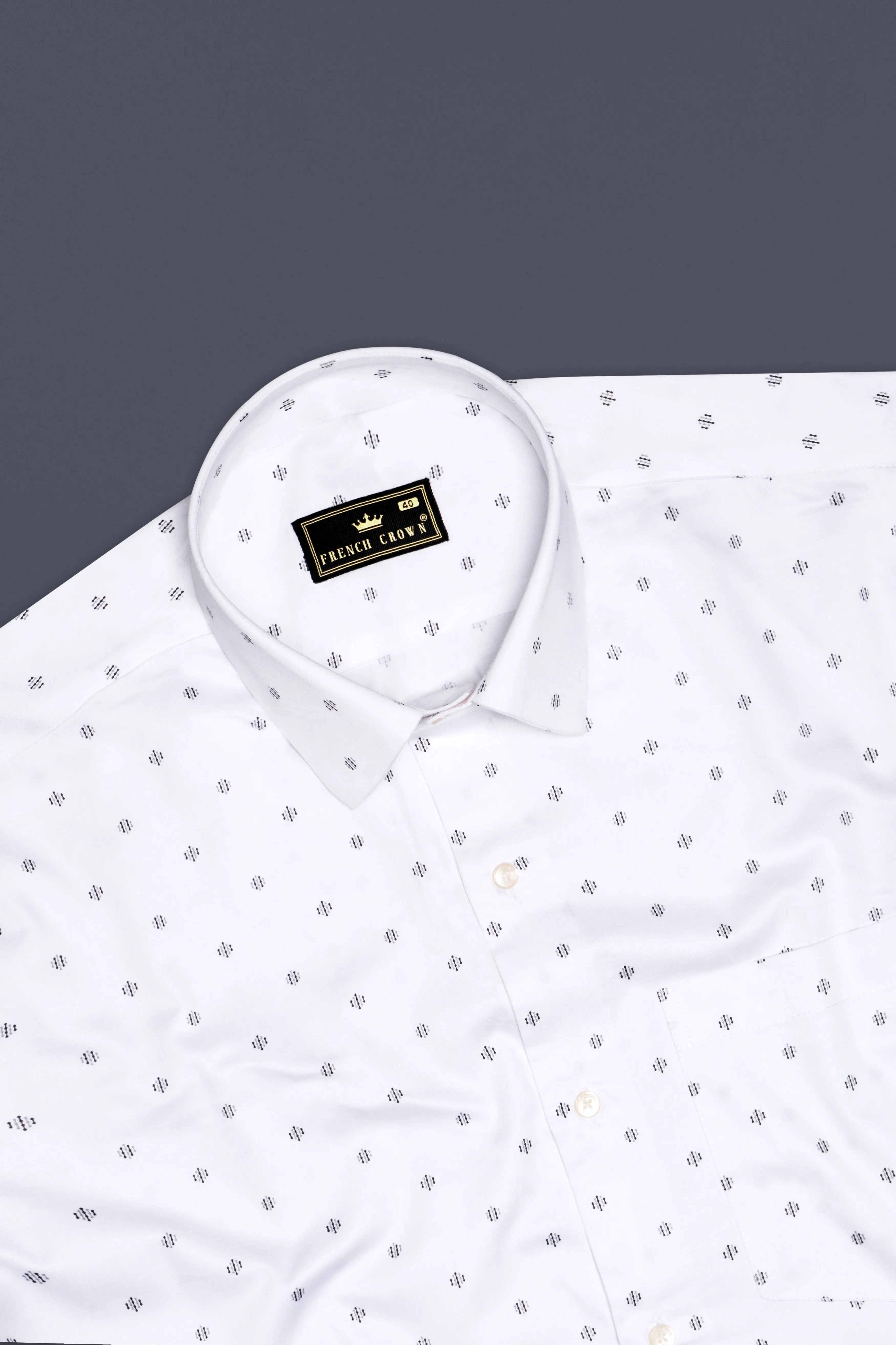 Luminous-Bright White Printed Subtle Sheen Super Soft Premium Cotton Semi Formal Shirt sold by French Crown product image thumbnail 5