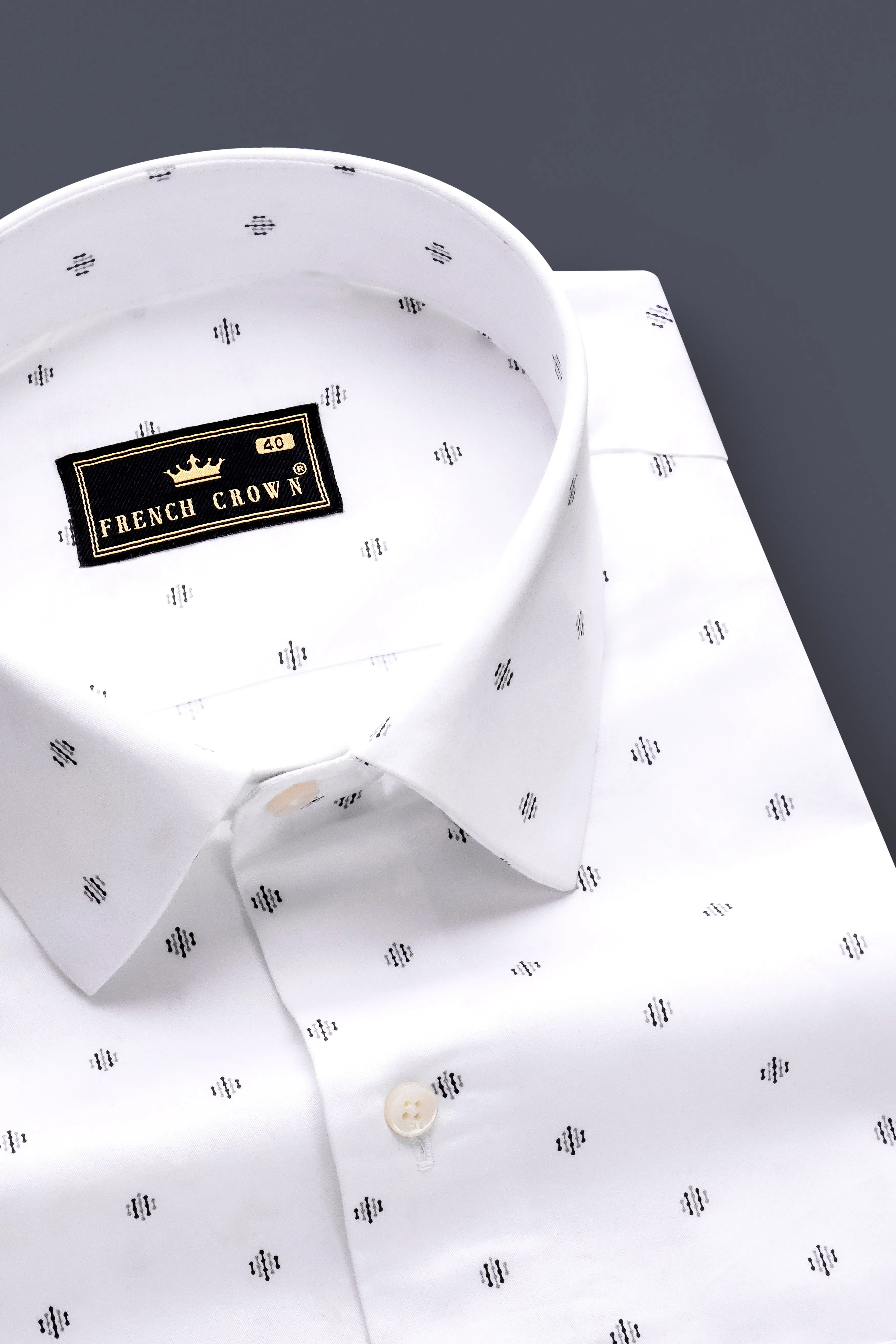 Luminous-Bright White Printed Subtle Sheen Super Soft Premium Cotton Semi Formal Shirt sold by French Crown product image thumbnail 2
