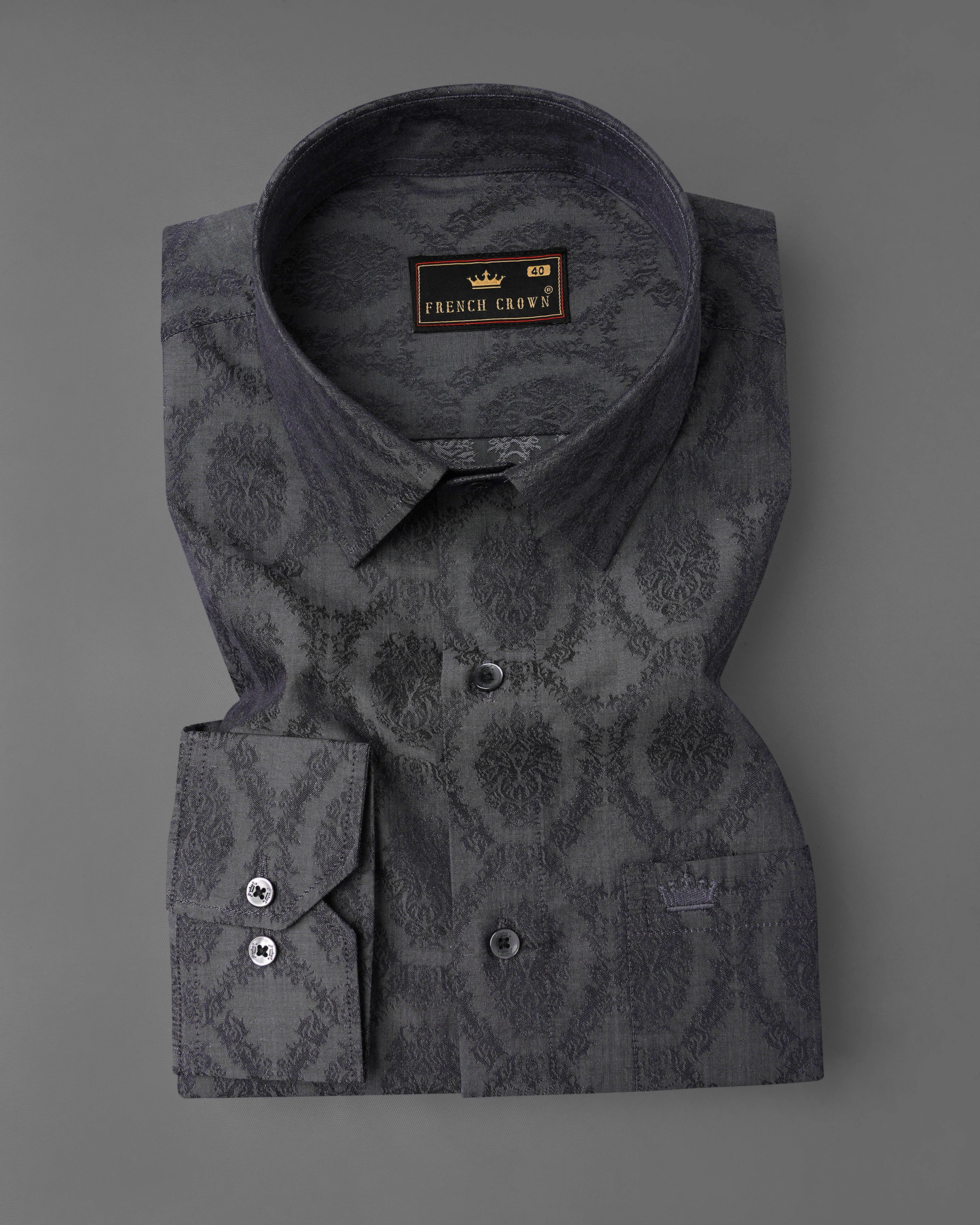 Tundora Gray Damask Dobby Textured Premium Giza Cotton Shirt sold by French Crown product image thumbnail 3