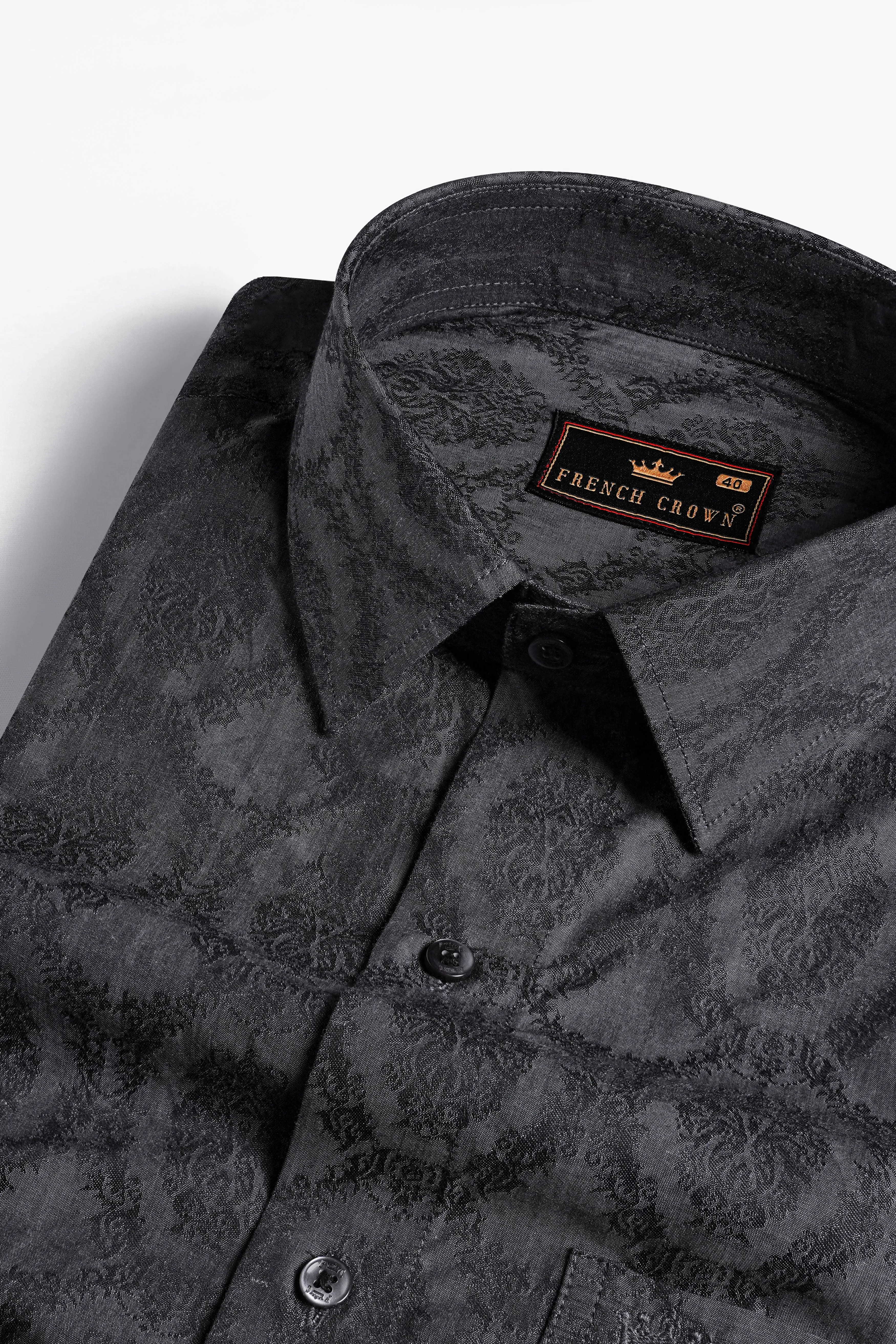 Tundora Gray Damask Dobby Textured Premium Giza Cotton Shirt sold by French Crown