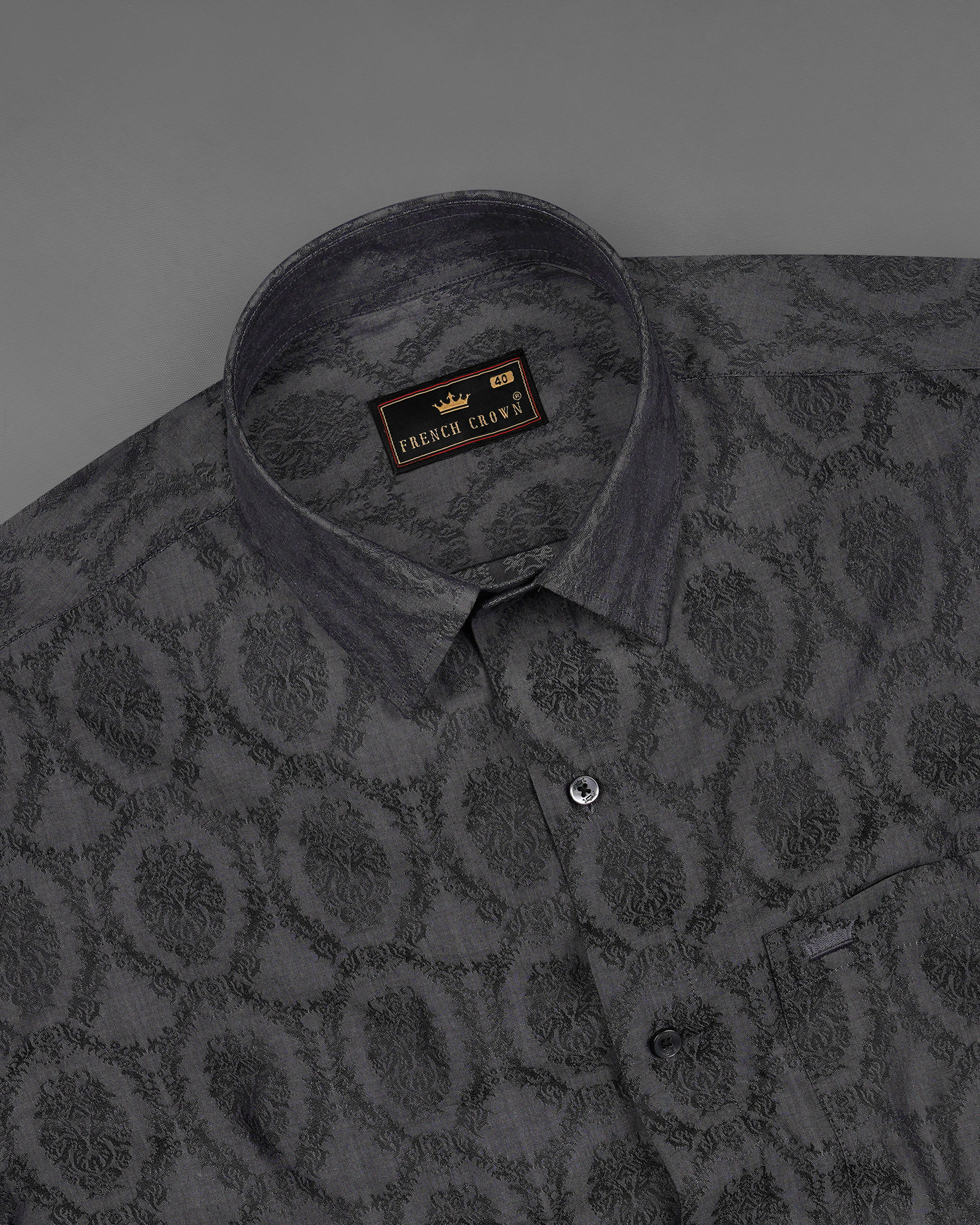 Tundora Gray Damask Dobby Textured Premium Giza Cotton Shirt sold by French Crown product image thumbnail 4