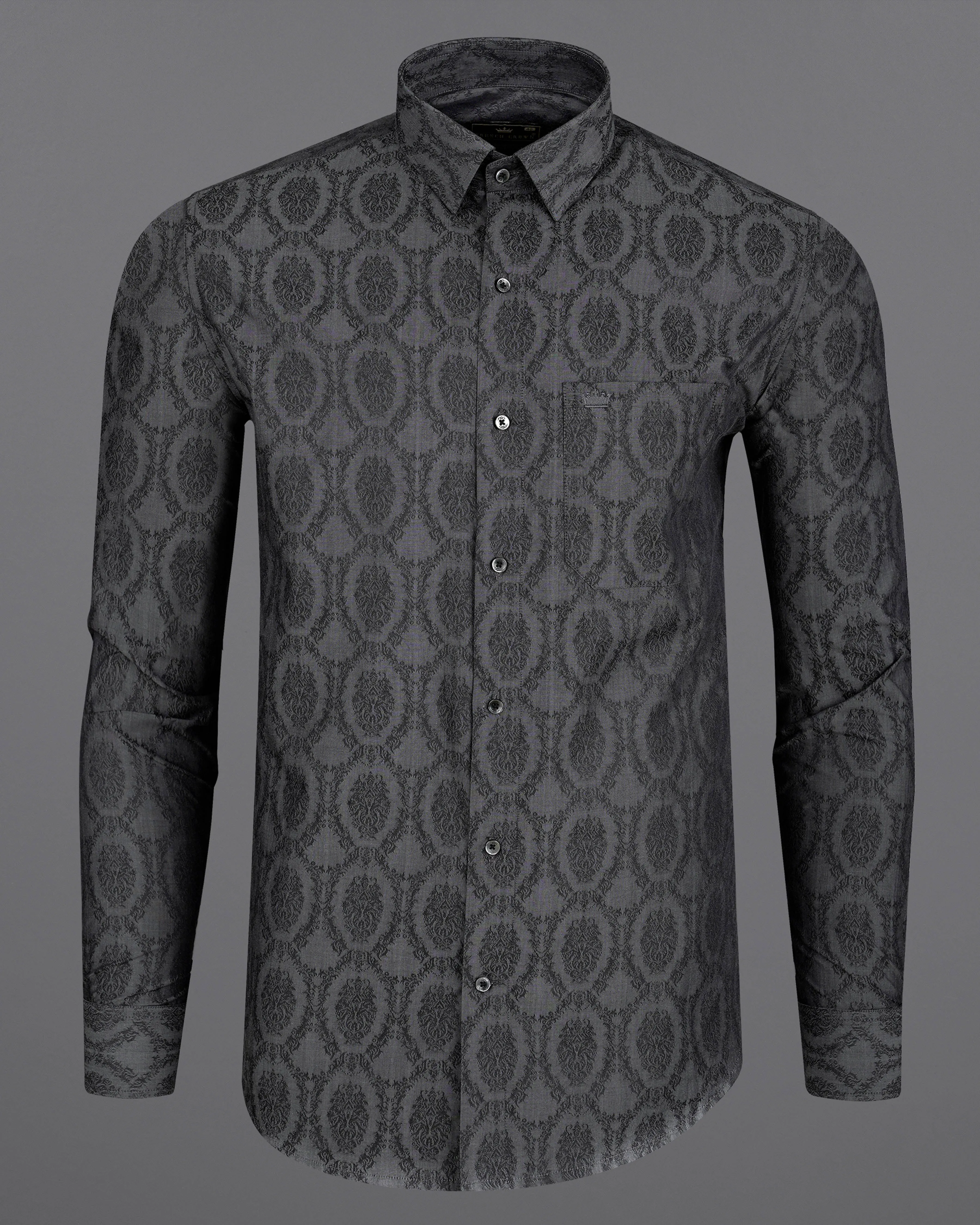Tundora Gray Damask Dobby Textured Premium Giza Cotton Shirt sold by French Crown product image thumbnail 5