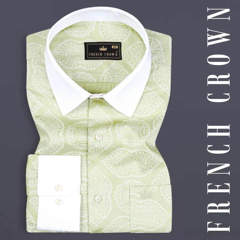 Thistle Green Printed Subtle Sheen Super Soft Premium Cotton Shirt sold by French Crown