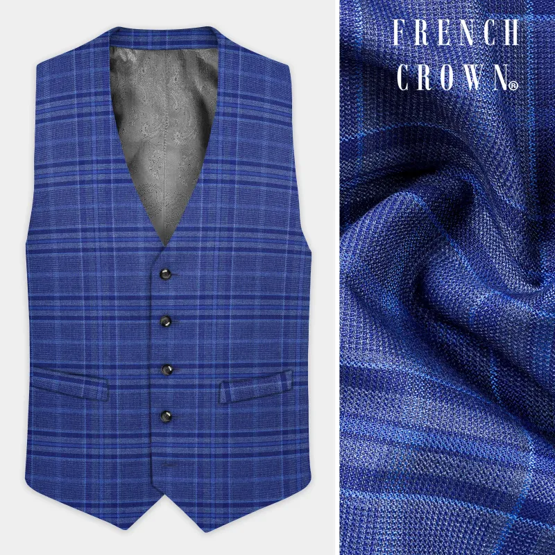 Chambray Blue Plaid Wool Rich Waistcoat made by French Crown