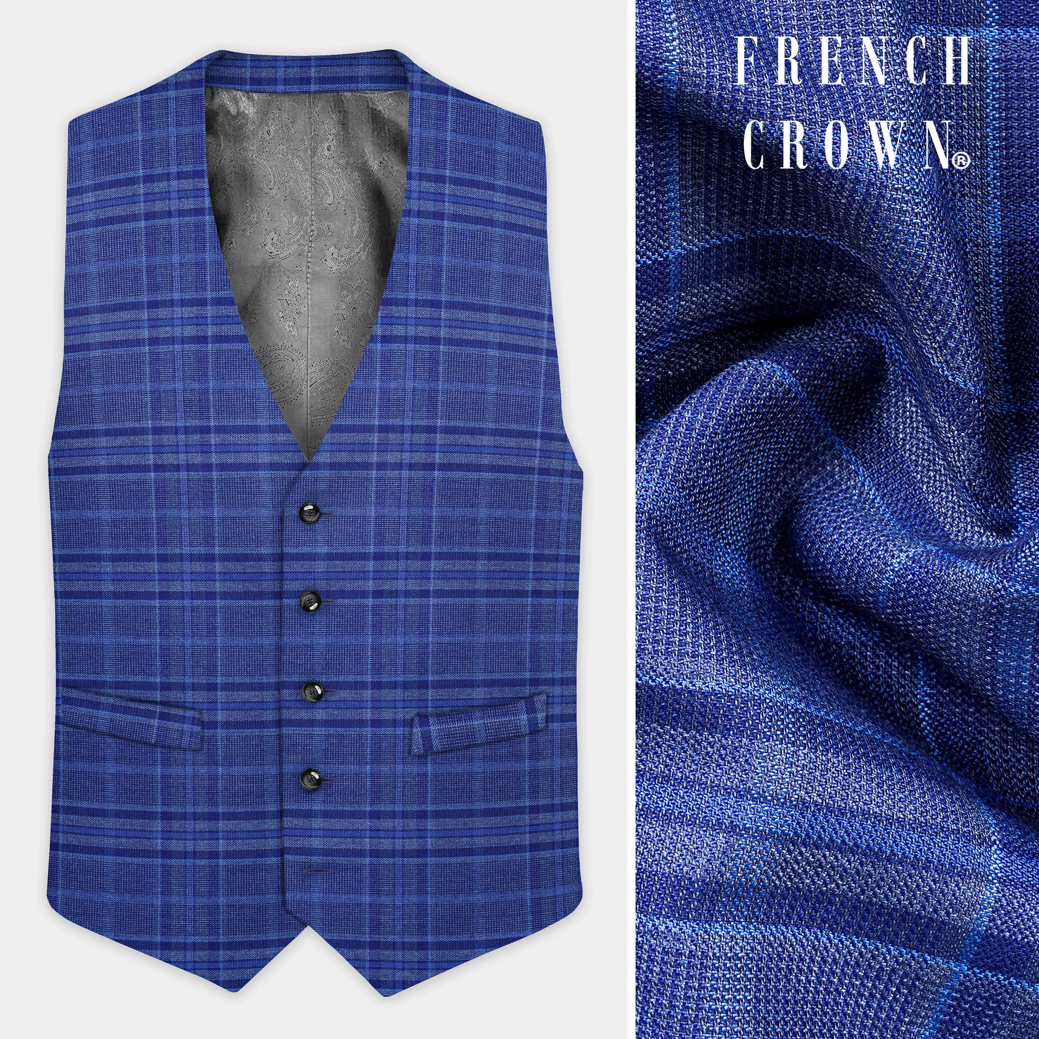 Chambray Blue Plaid Wool Rich Waistcoat sold by French Crown