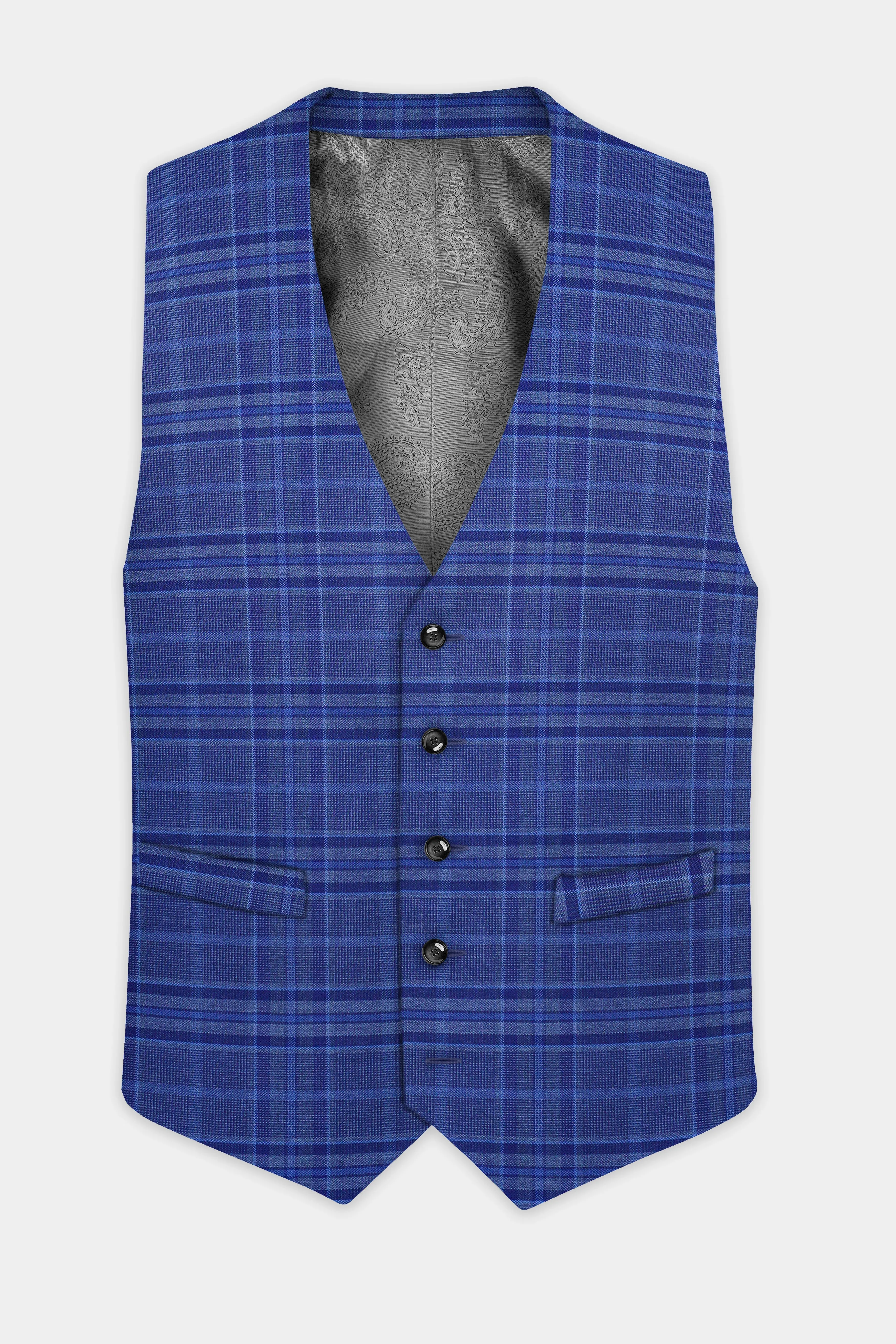 Chambray Blue Plaid Wool Rich Waistcoat sold by French Crown product image thumbnail 2