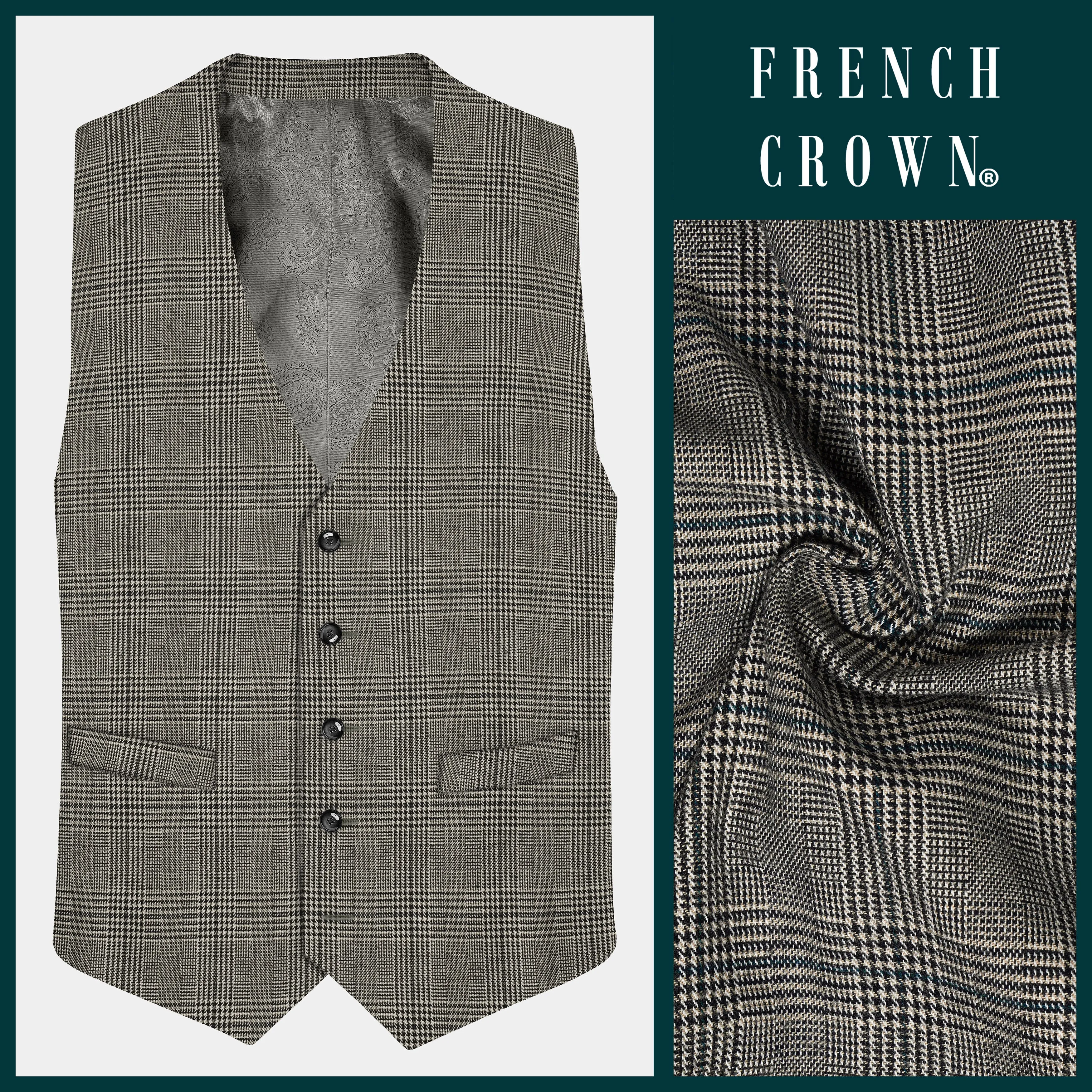 Spicy Brown Plaid Tweed Waistcoat sold by French Crown