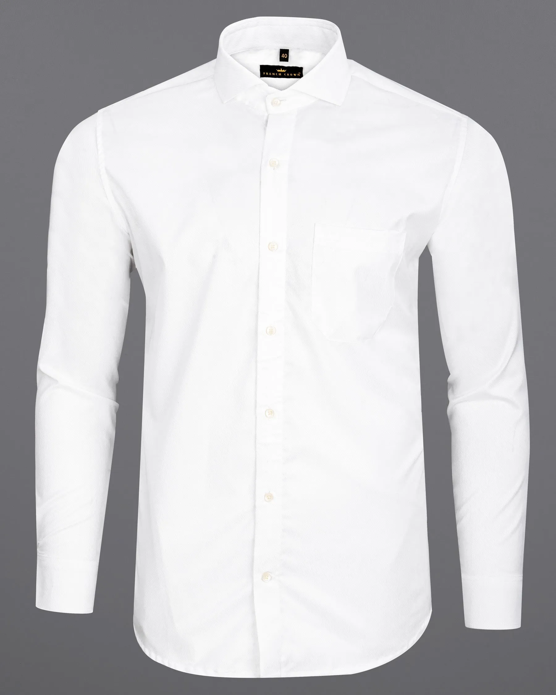 Bright White Diagonal Striped Twill Premium Cotton Shirt sold by French Crown product image thumbnail 5