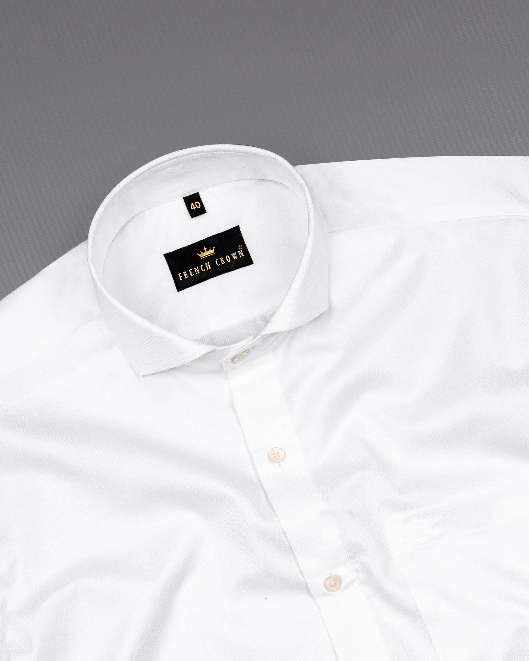 Bright White Diagonal Striped Twill Premium Cotton Shirt sold by French Crown product image thumbnail 4