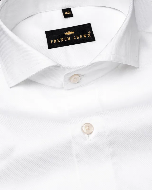 Bright White Diagonal Striped Twill Premium Cotton Shirt sold by French Crown