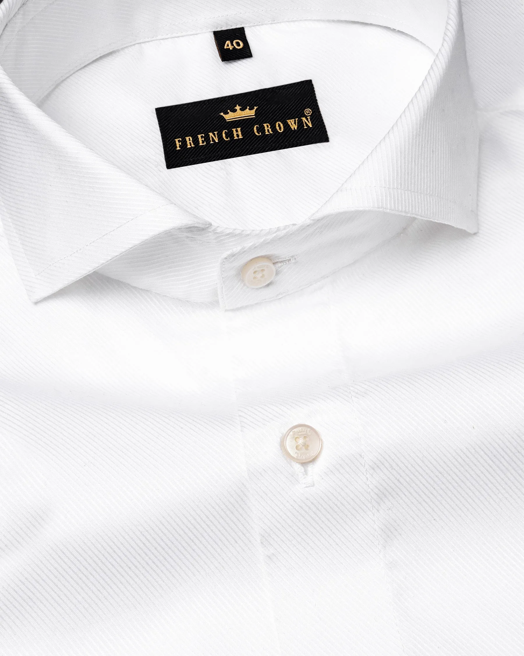 Bright White Diagonal Striped Twill Premium Cotton Shirt sold by French Crown