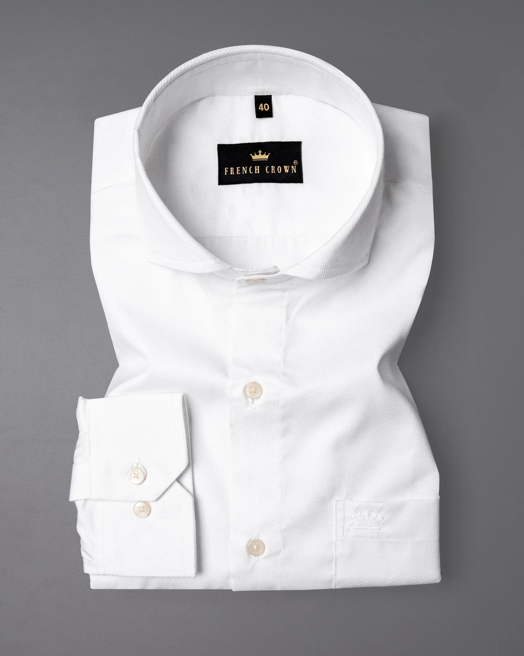 Bright White Diagonal Striped Twill Premium Cotton Shirt sold by French Crown product image thumbnail 3