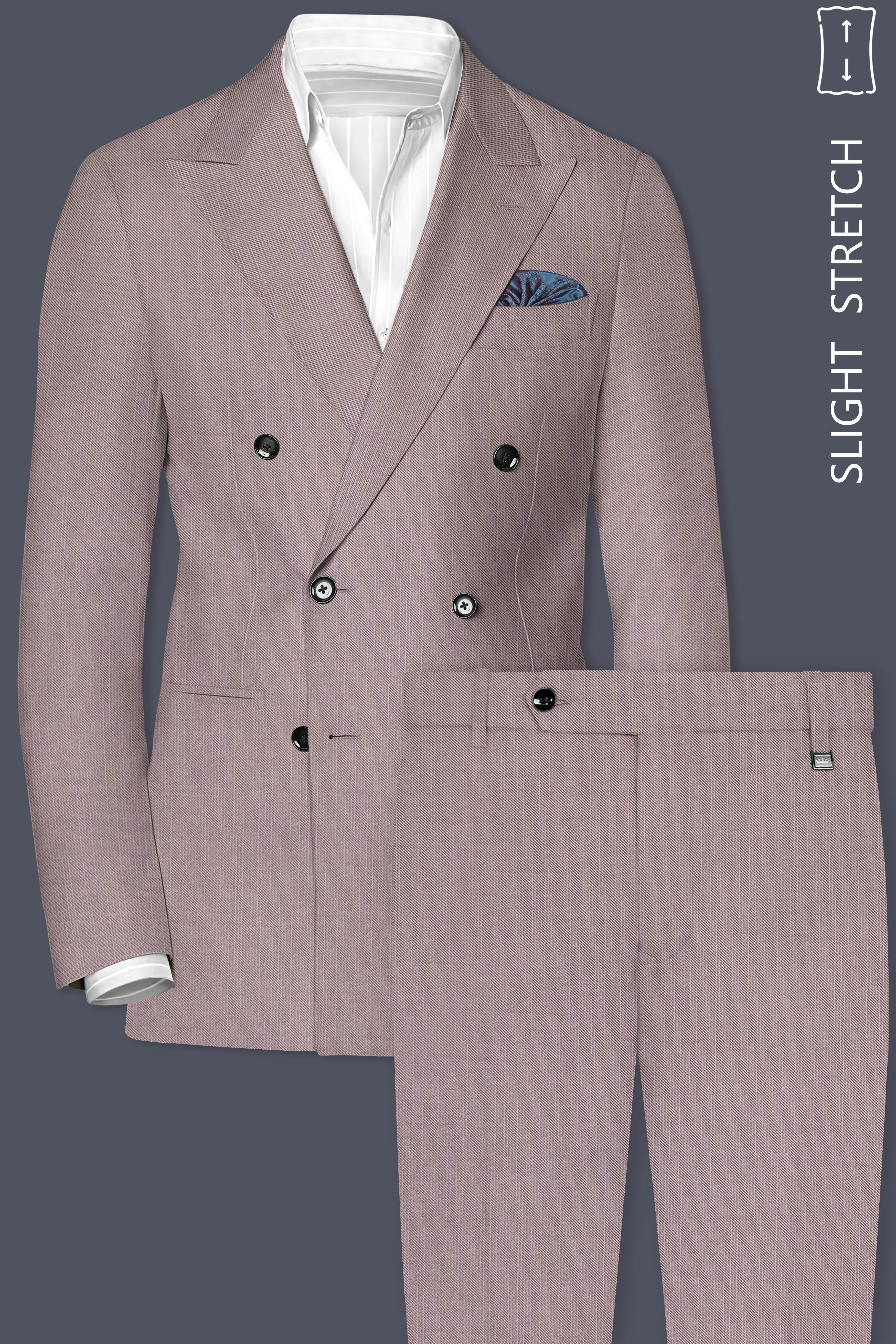 Amour-Rose Quartz Pink Solid Wool Rich Double Breasted Slight Stretch Suit sold by French Crown product image thumbnail 2