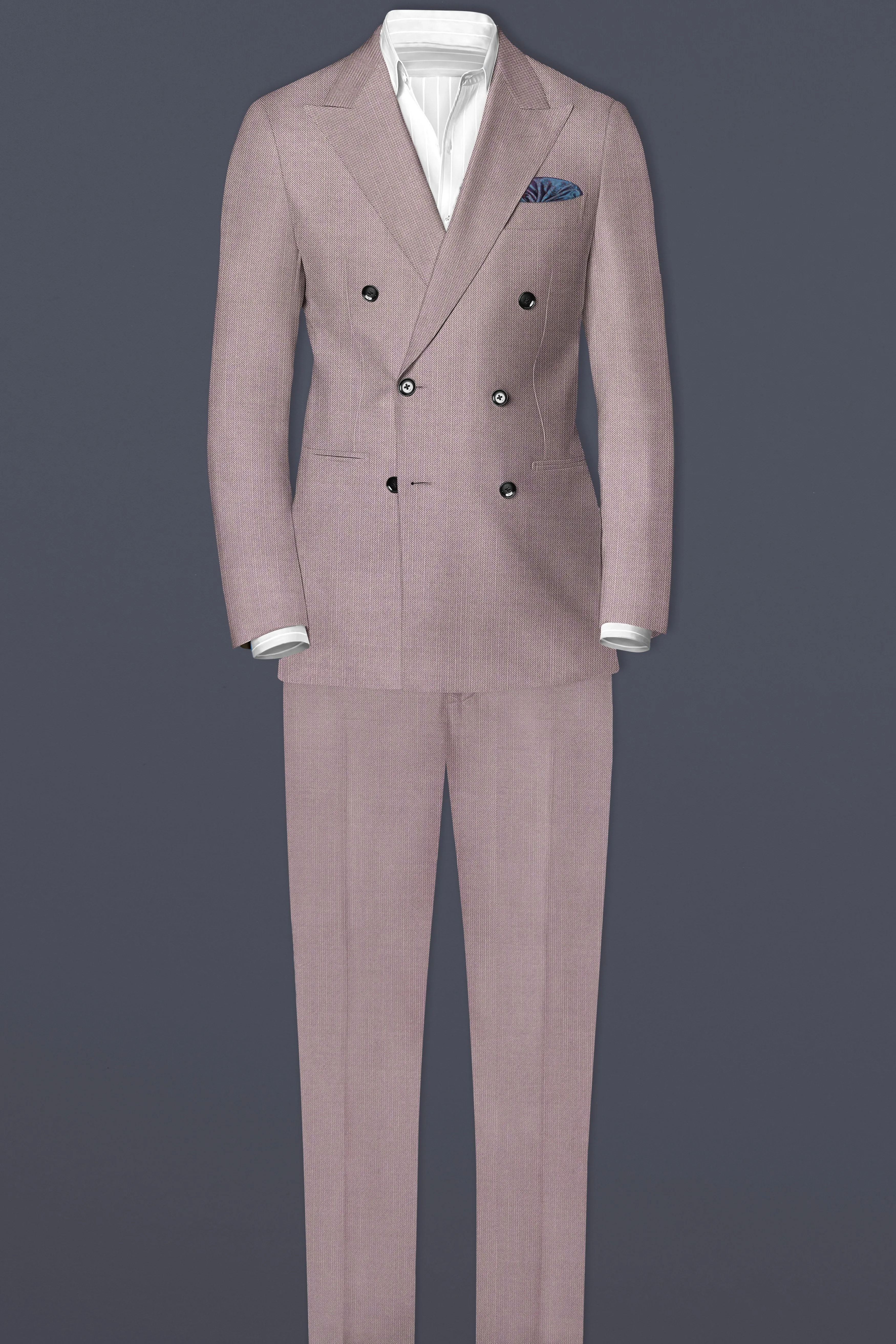 Amour-Rose Quartz Pink Solid Wool Rich Double Breasted Slight Stretch Suit sold by French Crown product image thumbnail 4