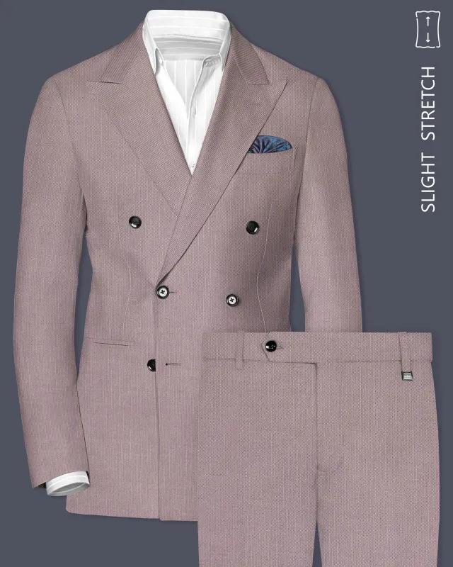 Amour-Rose Quartz Pink Solid Wool Rich Double Breasted Slight Stretch Suit made by French Crown