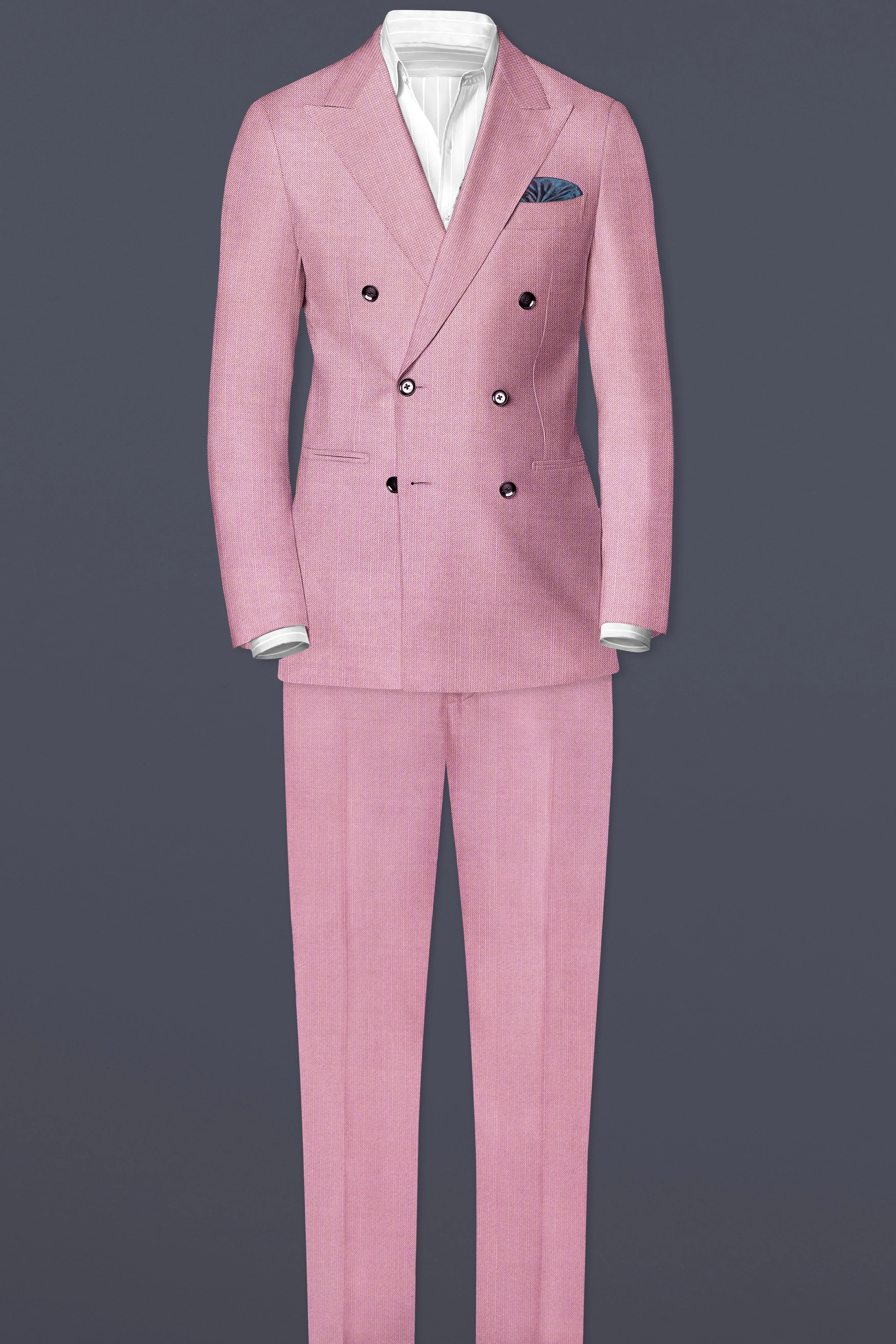 Viola Pink Solid Wool Rich Double Breasted Slight Stretch Suit sold by French Crown product image thumbnail 4