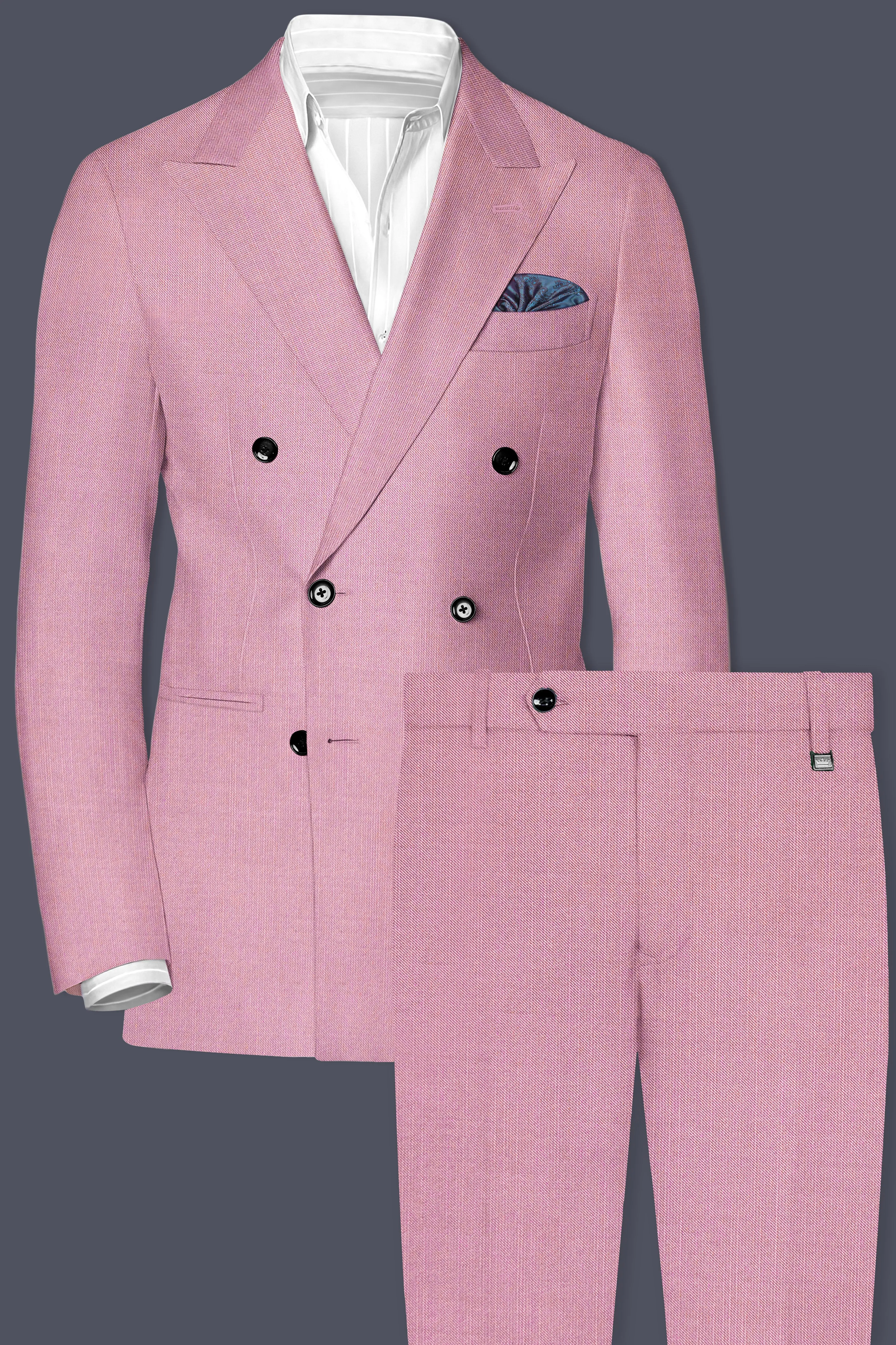 Viola Pink Solid Wool Rich Double Breasted Slight Stretch Suit sold by French Crown product image thumbnail 2