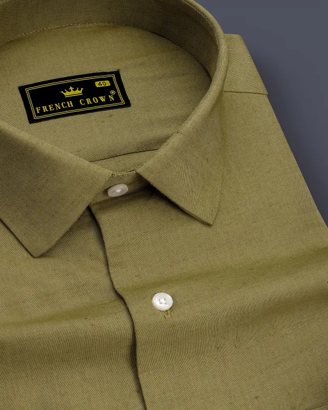 Rustaire-Lisbon Brown Luxurious Linen Dress Shirt made by French Crown