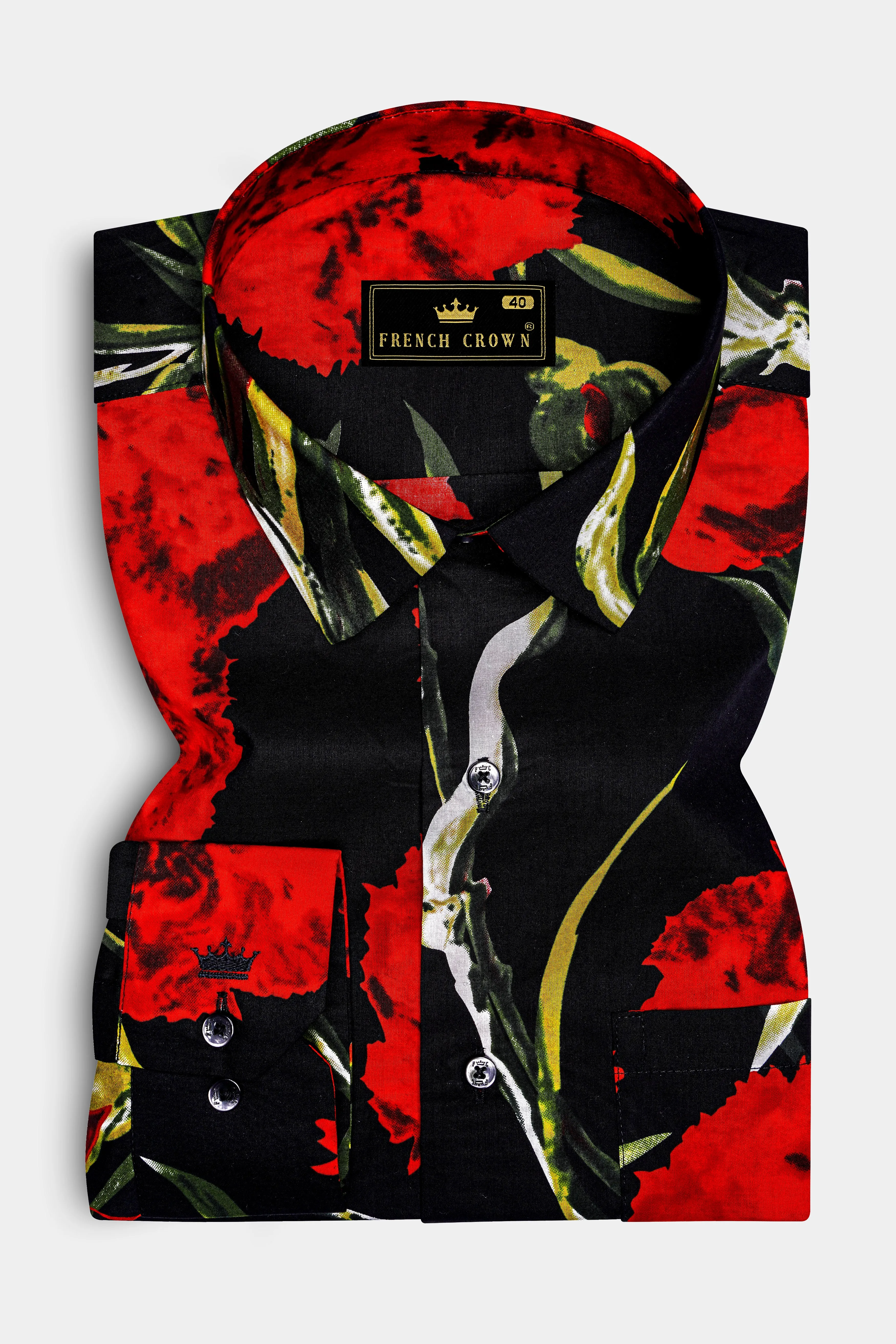 Noirrosa-Jade Black And Milano Red Floral Printed Super Soft Premium Cotton Casual Shirt sold by French Crown product image thumbnail 5