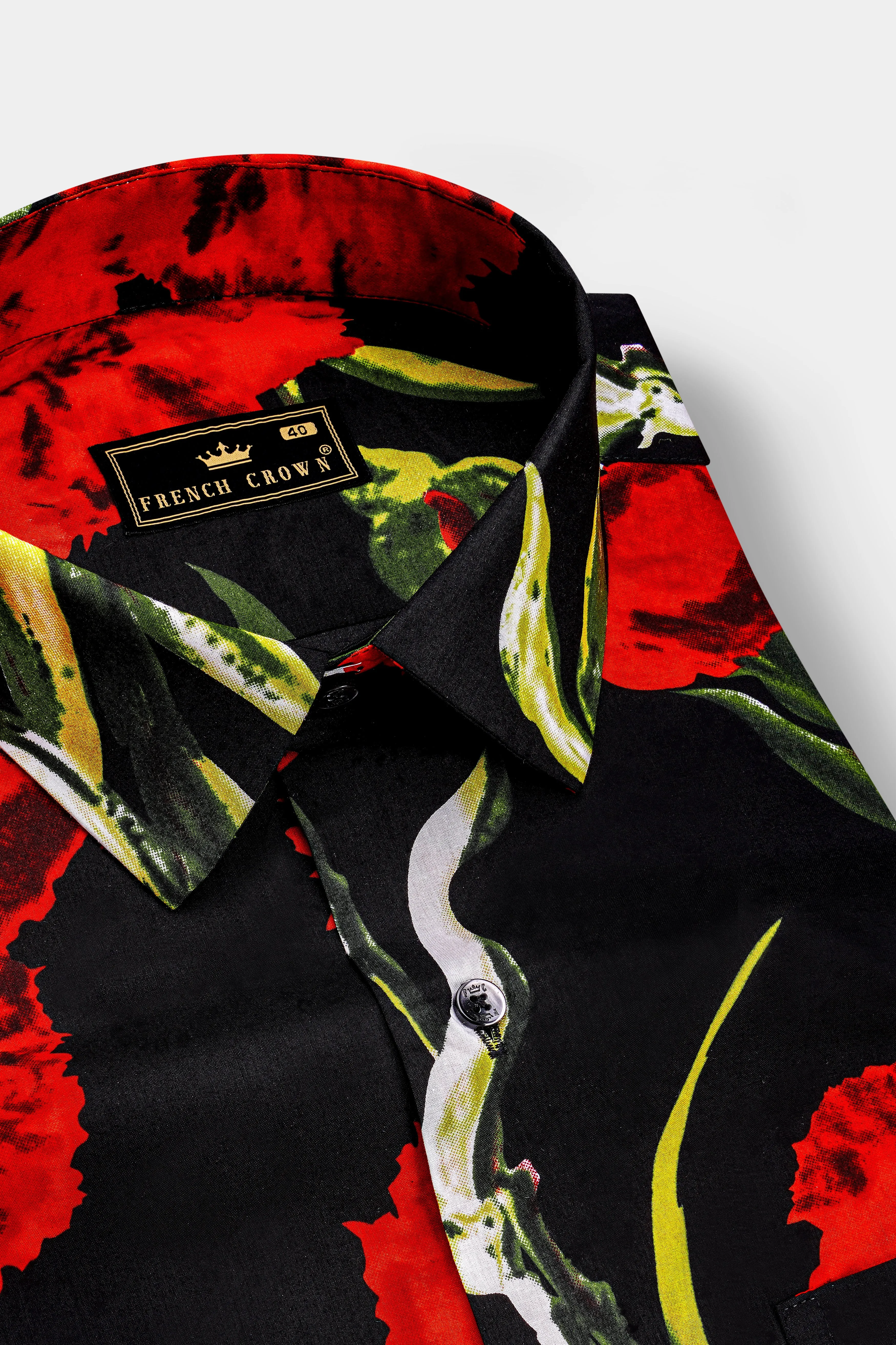 Noirrosa-Jade Black And Milano Red Floral Printed Super Soft Premium Cotton Casual Shirt sold by French Crown product image thumbnail 4