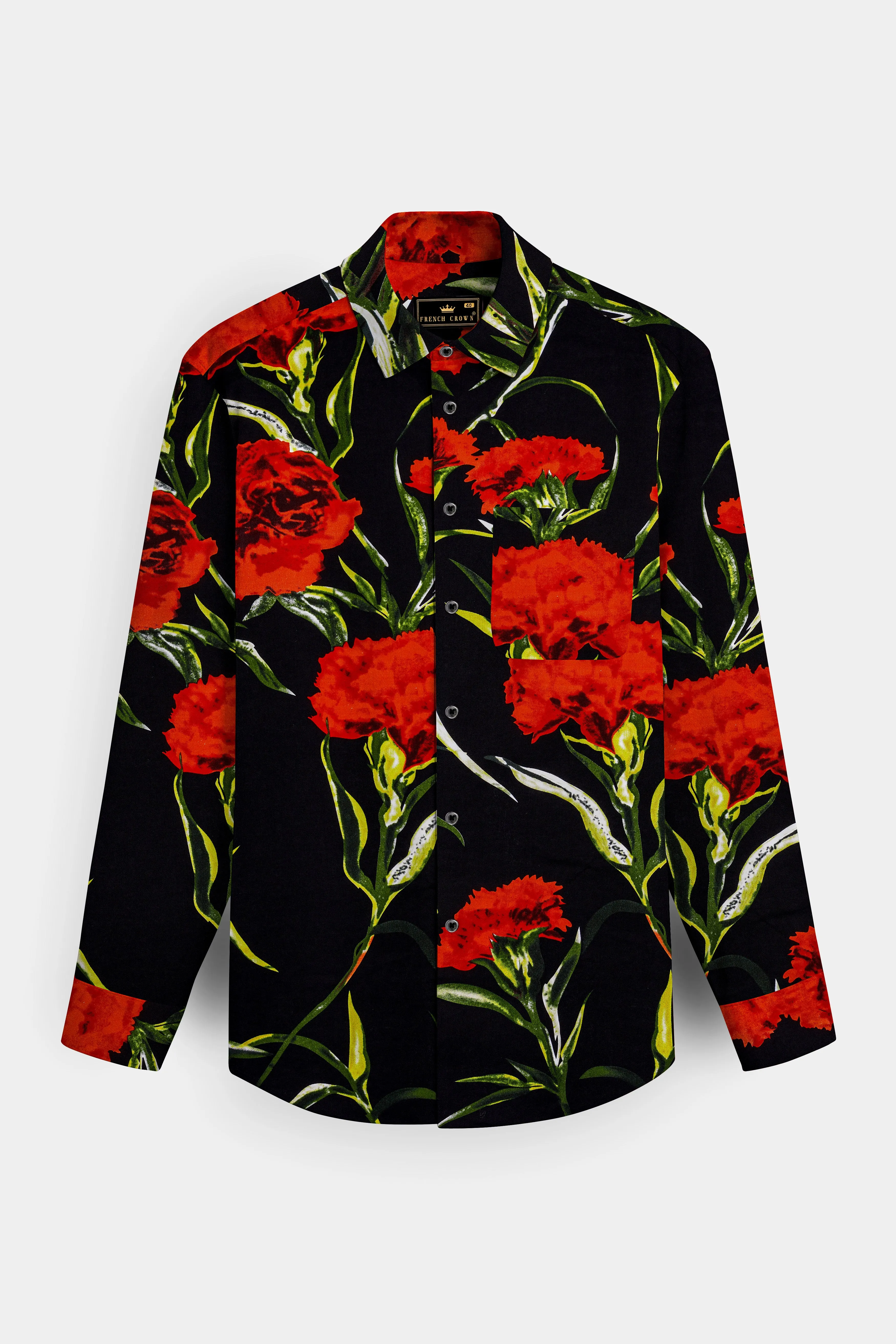 Noirrosa-Jade Black And Milano Red Floral Printed Super Soft Premium Cotton Casual Shirt sold by French Crown product image thumbnail 2