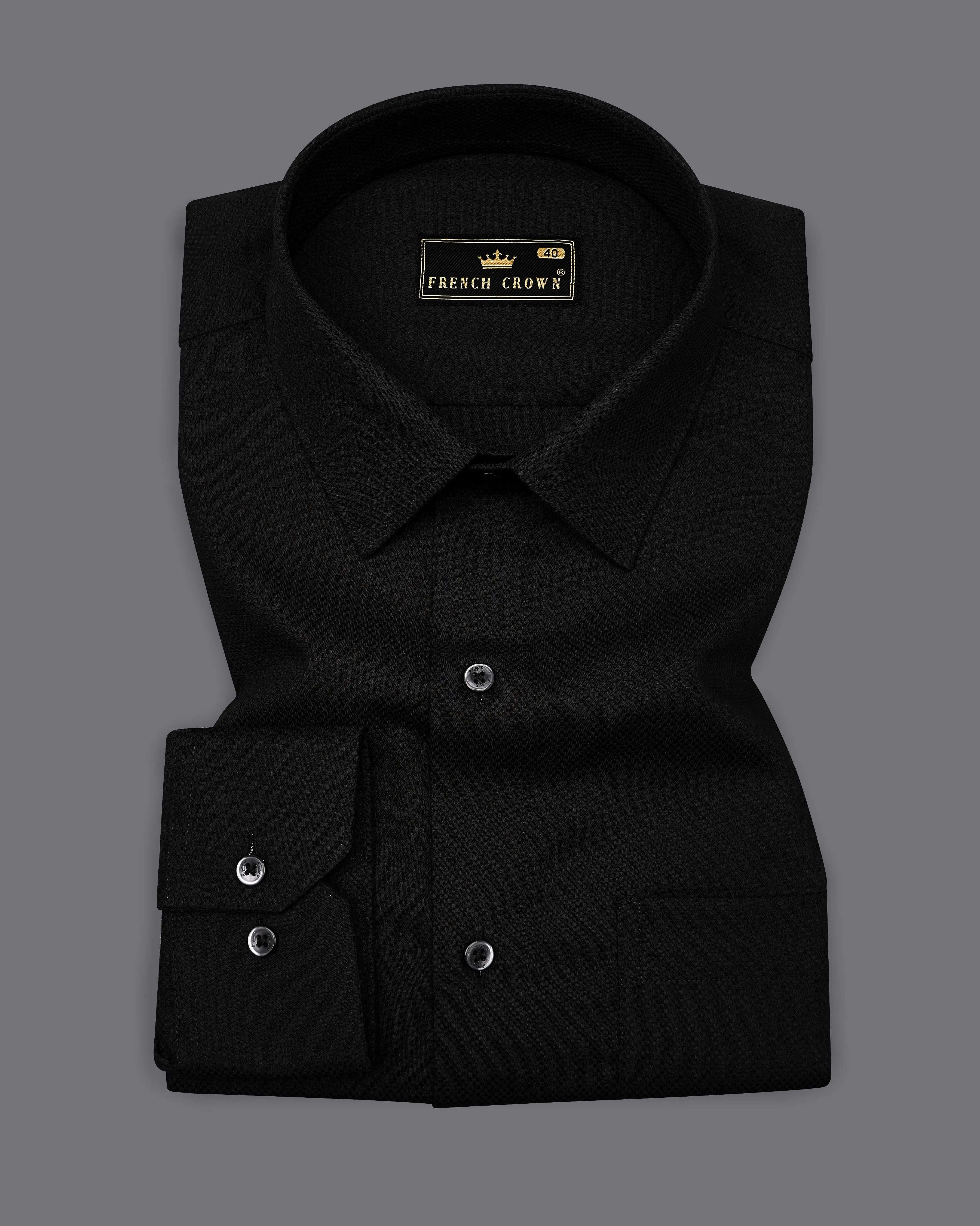 Jade Black Dobby Textured Premium Giza Cotton Shirt sold by French Crown product image thumbnail 3