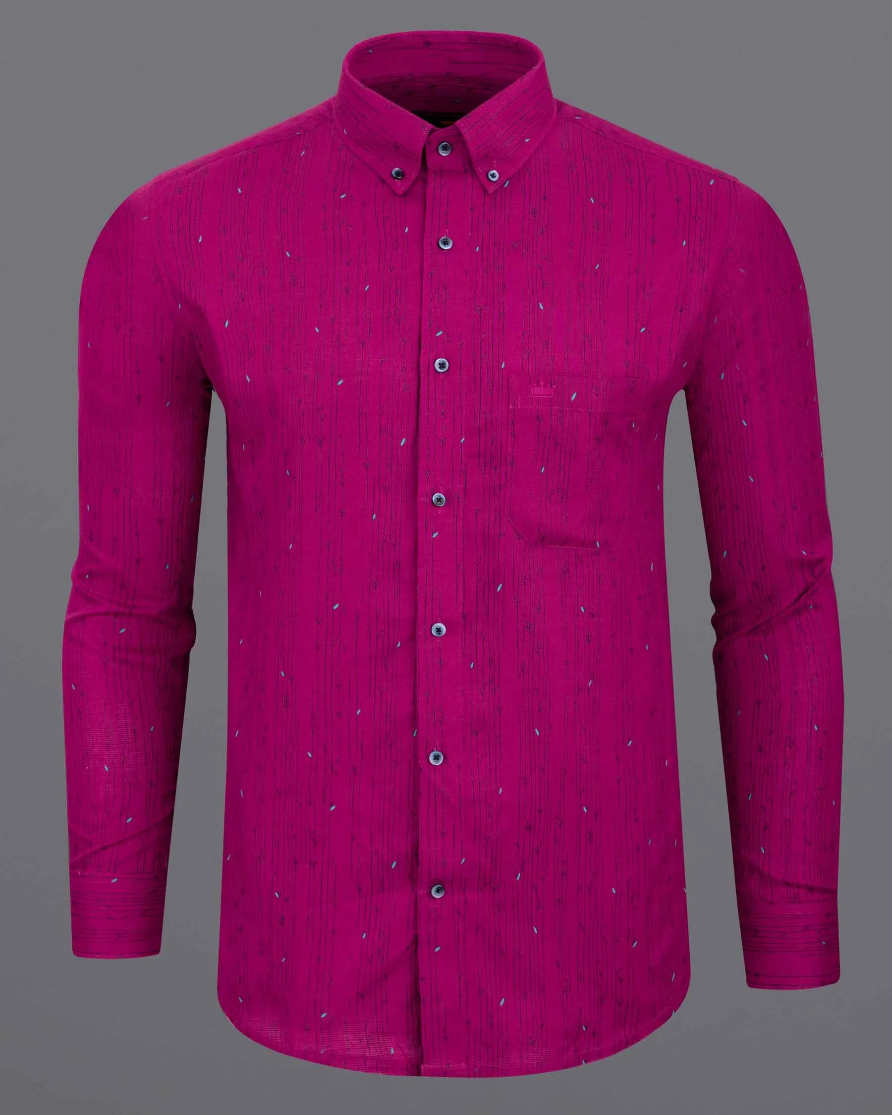 Hot pink Striped and printed Dobby Textured Premium Giza Cotton Shirt sold by French Crown product image thumbnail 5