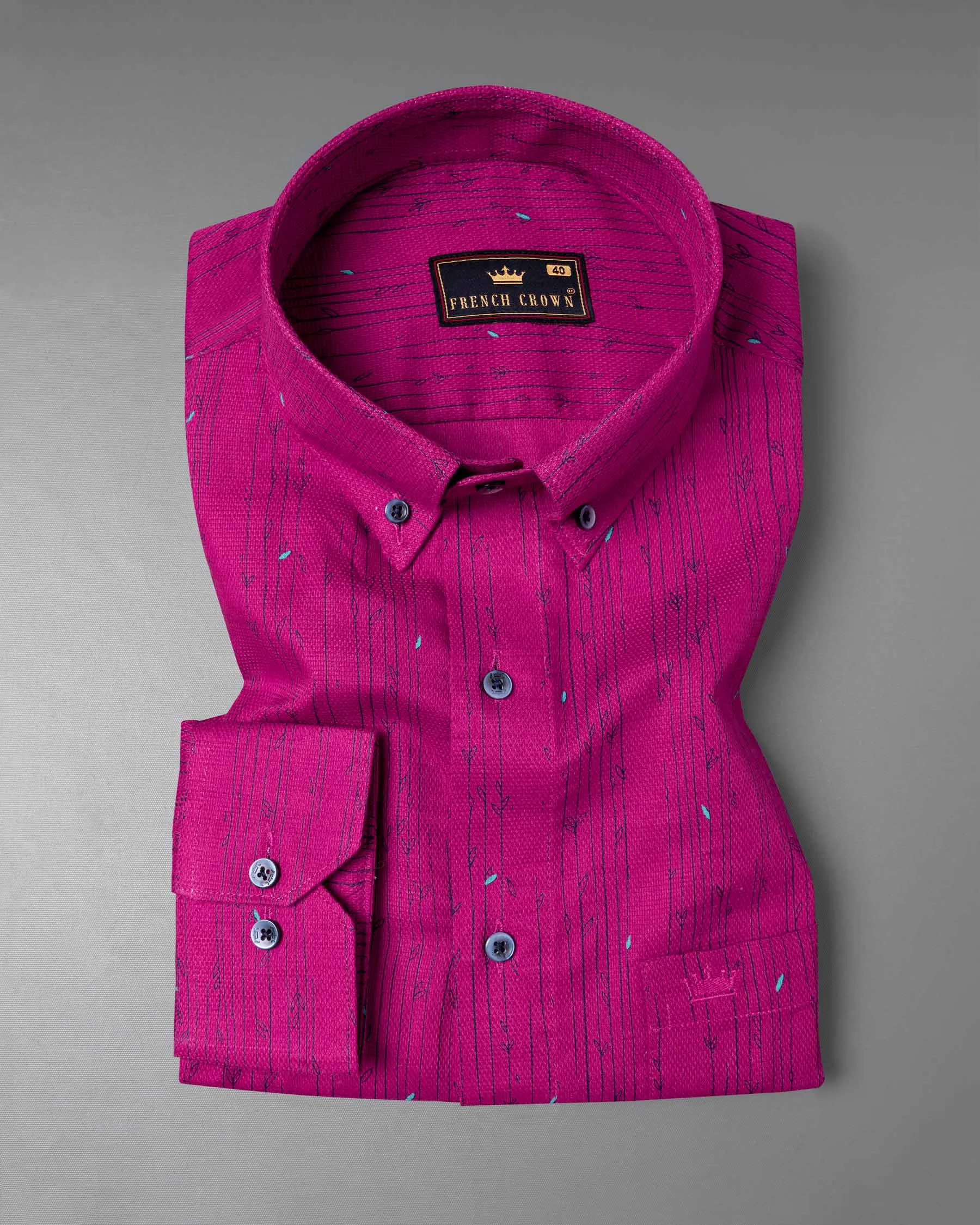 Hot pink Striped and printed Dobby Textured Premium Giza Cotton Shirt sold by French Crown product image thumbnail 3