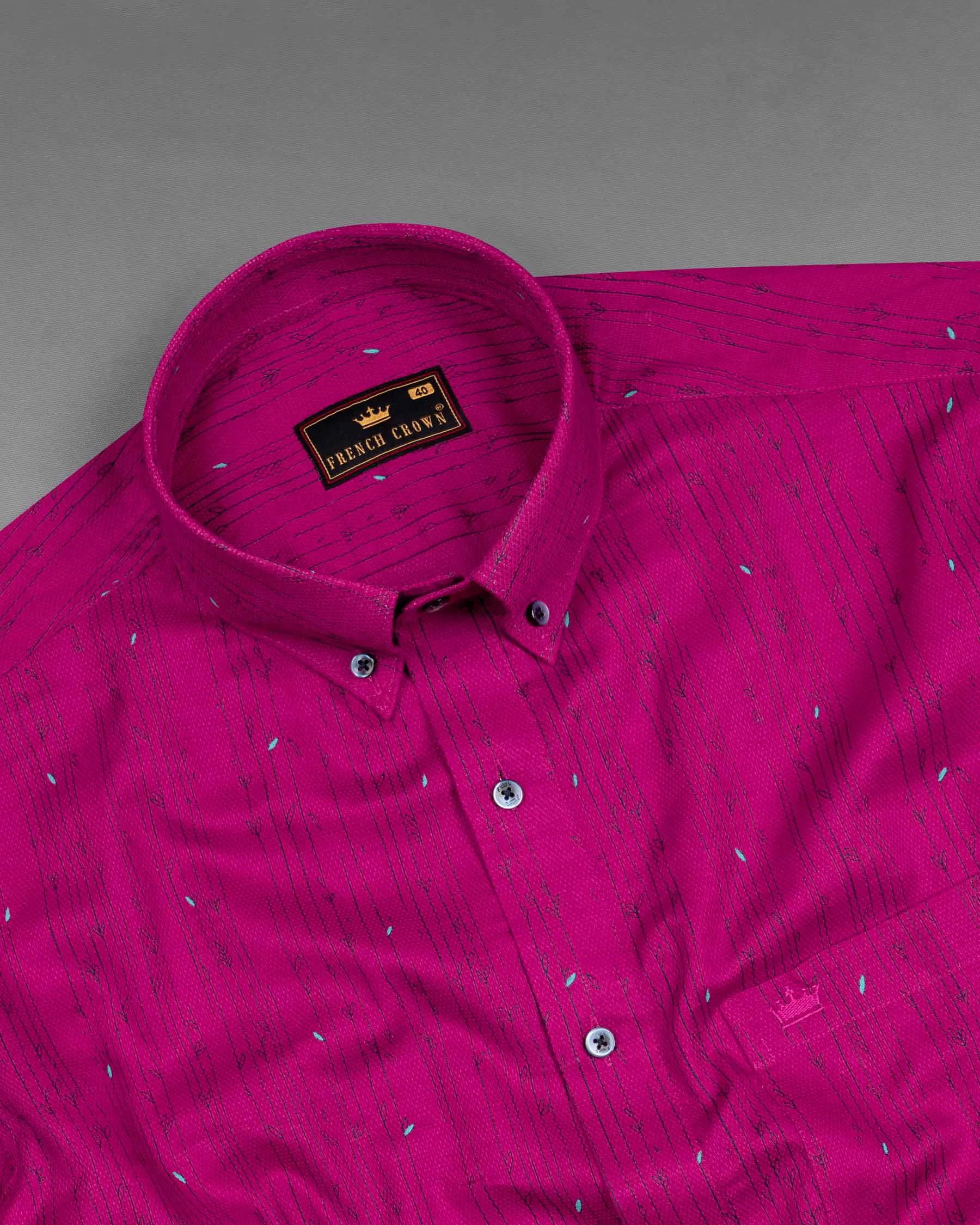 Hot pink Striped and printed Dobby Textured Premium Giza Cotton Shirt sold by French Crown product image thumbnail 4
