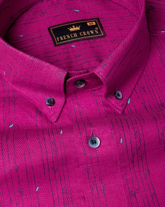 Hot pink Striped and printed Dobby Textured Premium Giza Cotton Shirt sold by French Crown
