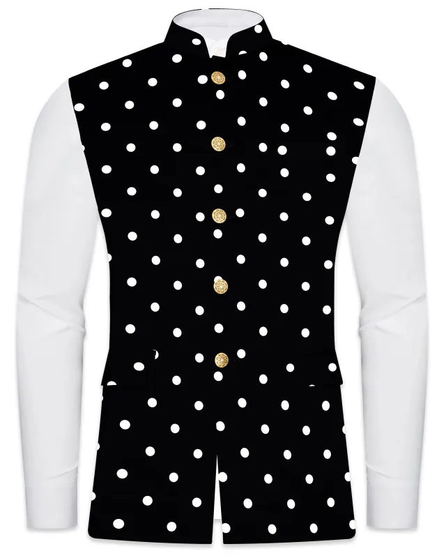 Noirdot-Jade Black Polka Dots Premium Cotton Nehru Jacket sold by French Crown