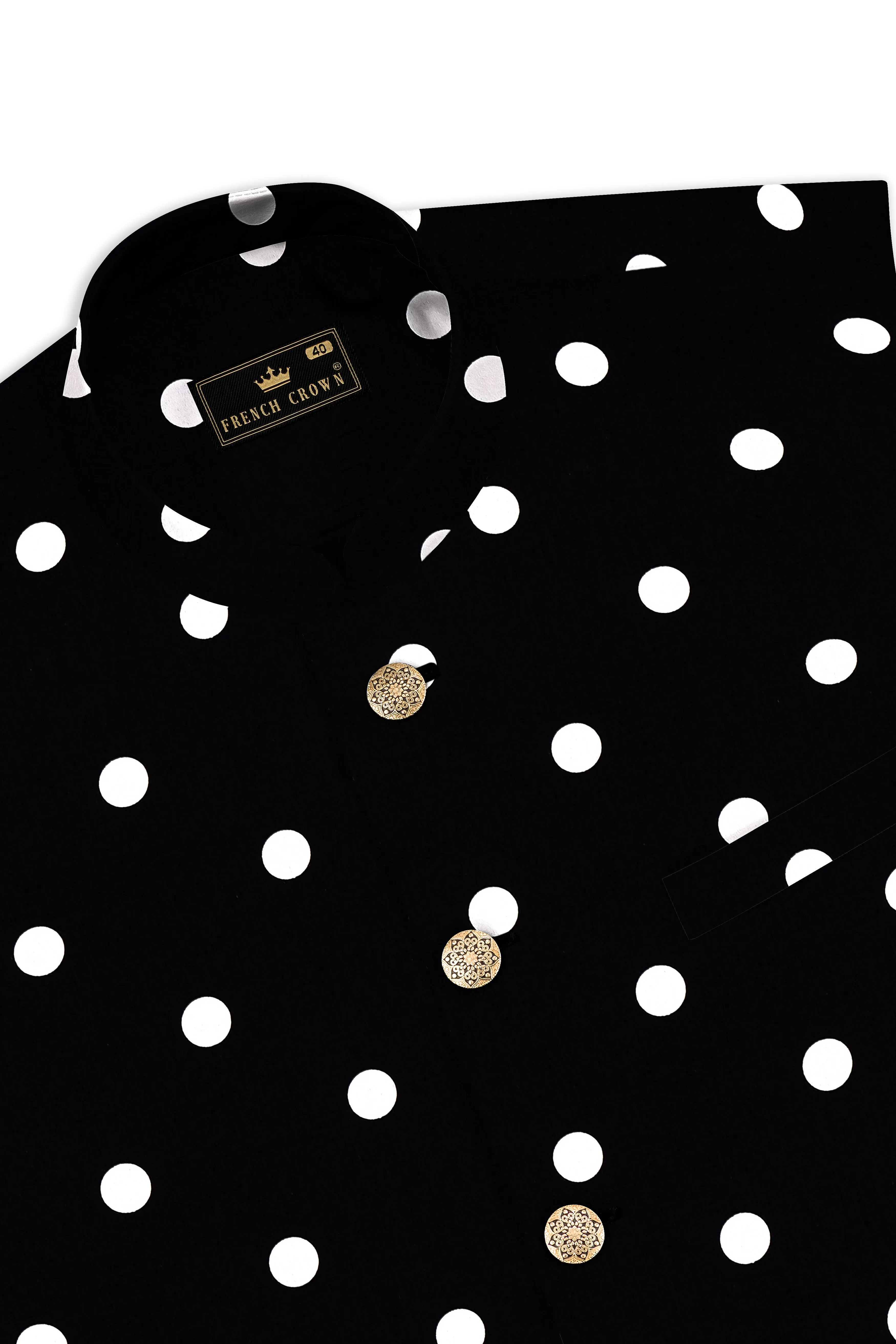 Noirdot-Jade Black Polka Dots Premium Cotton Nehru Jacket sold by French Crown product image thumbnail 5