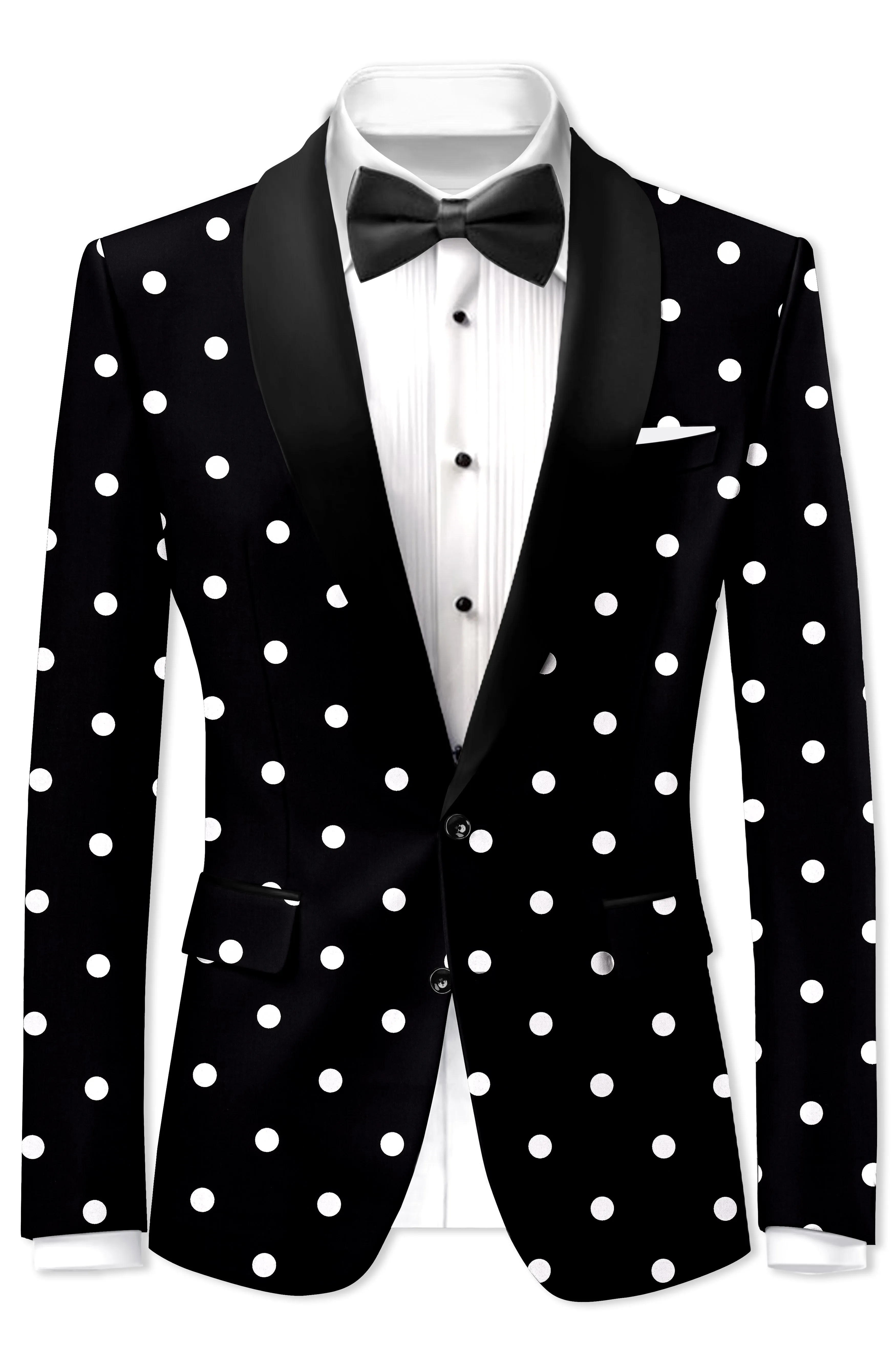 Noirdot-Jade Black Polka Dots Printed Premium Cotton Tuxedo Blazer sold by French Crown product image thumbnail 2