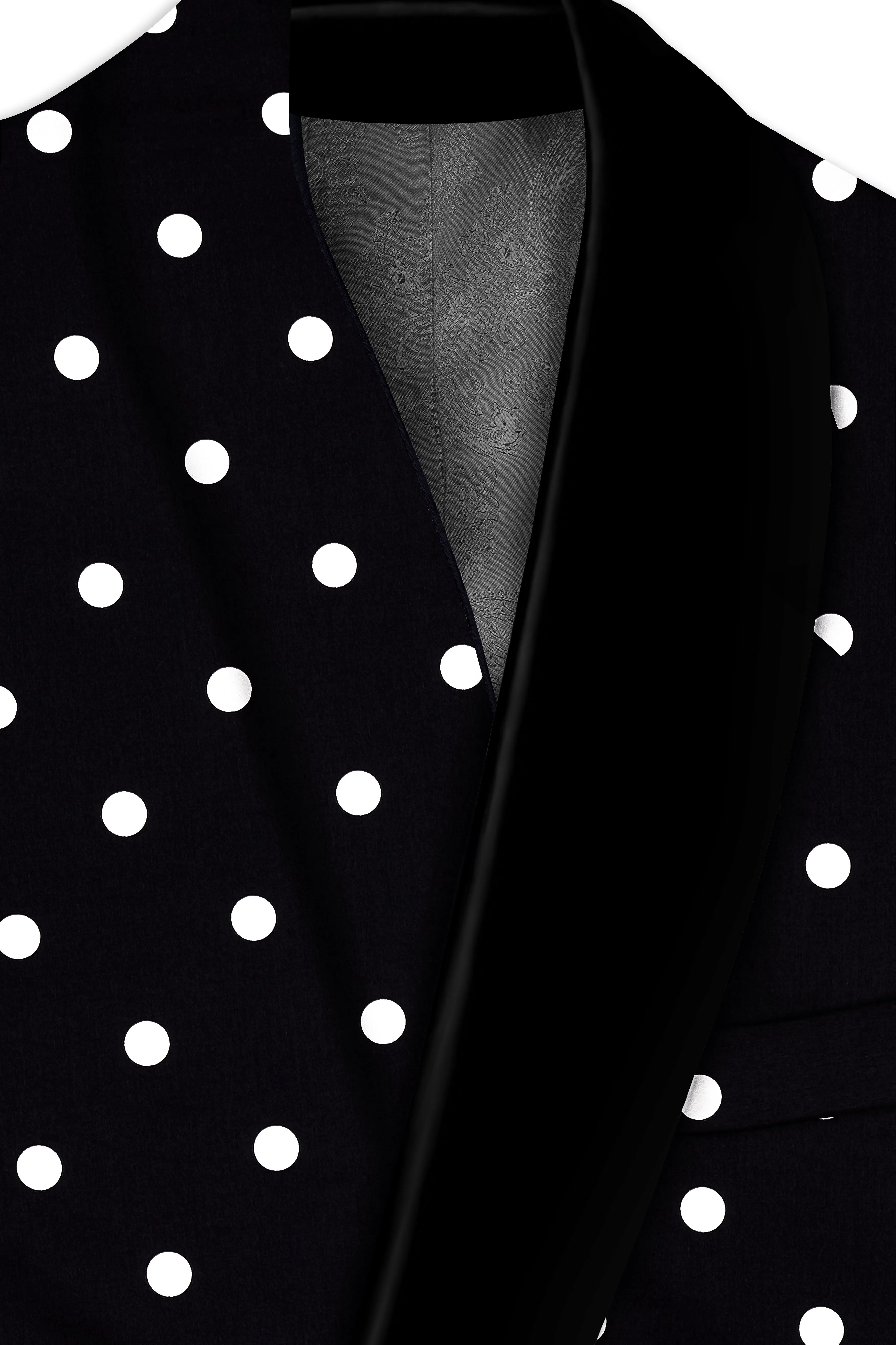 Noirdot-Jade Black Polka Dots Printed Premium Cotton Tuxedo Blazer sold by French Crown product image thumbnail 4